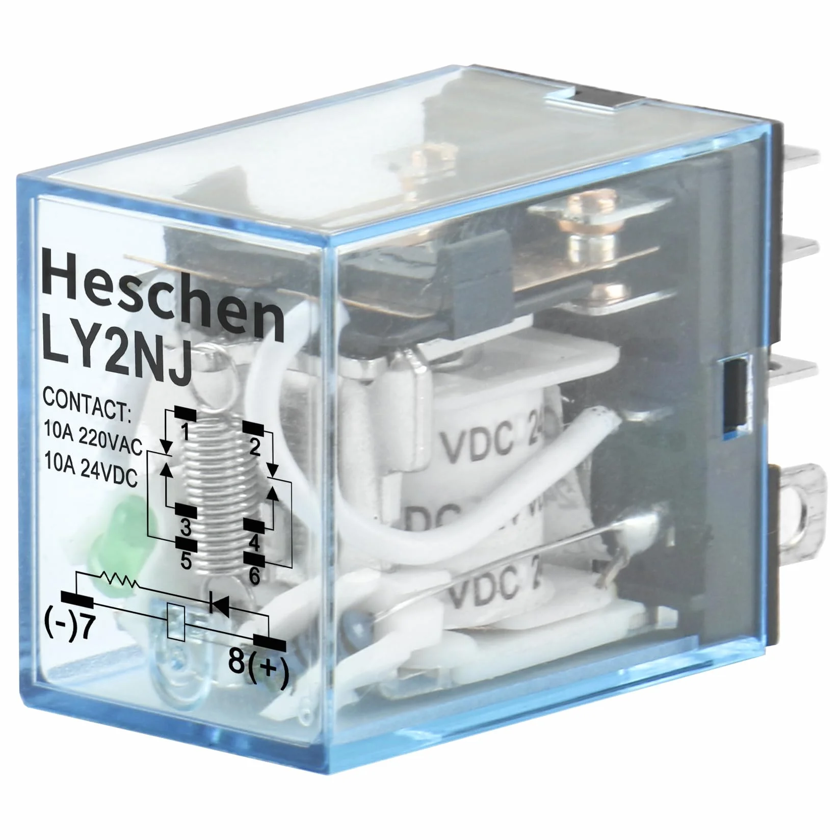 Heschen Przekaźnik zewnętrzny LY2NJ 24 VDC 10 A DPDT LED
