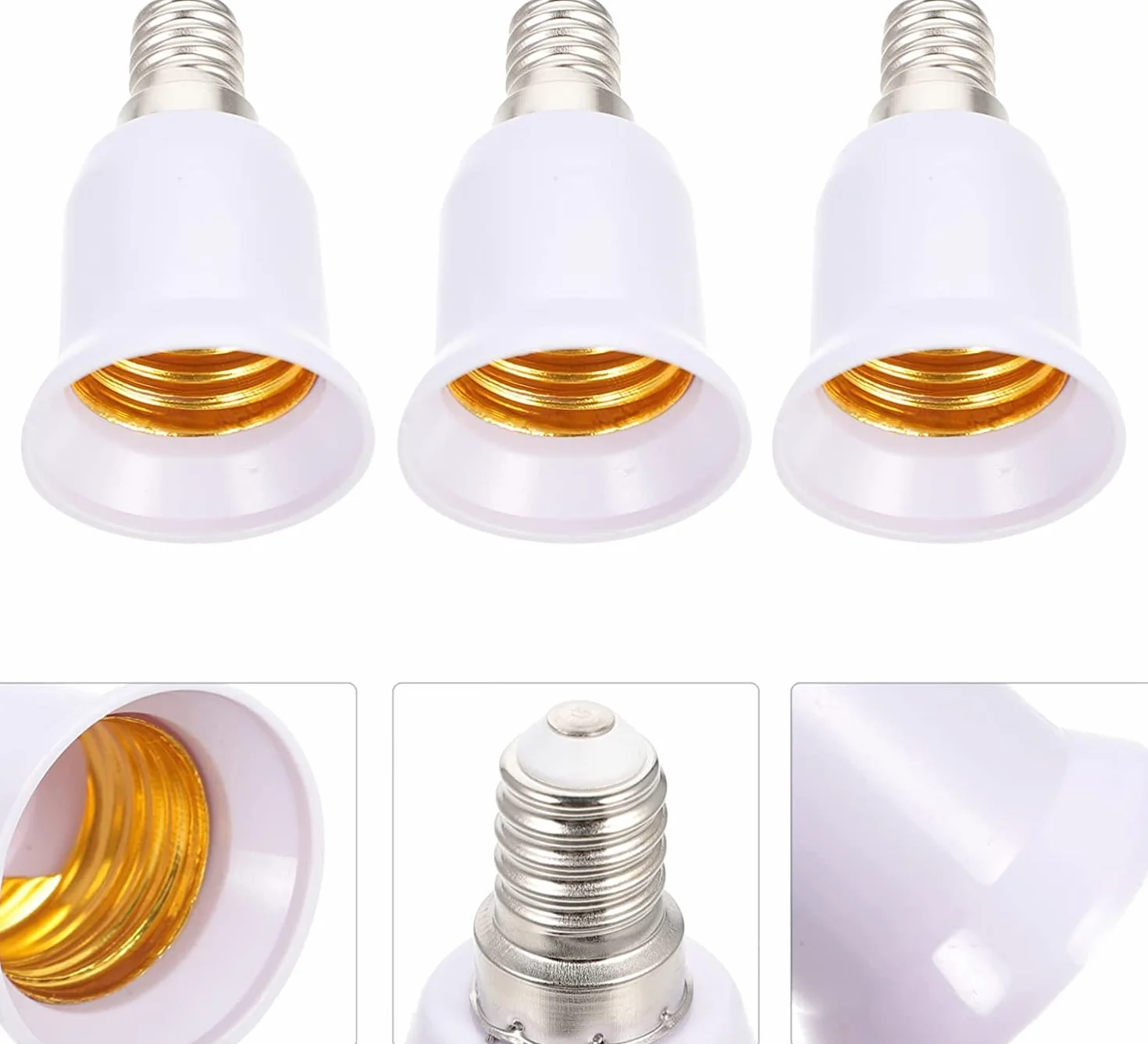 LATRAT 4 szt. Konwerter adaptera E14 na E27, konwerter oprawki lampy LED, żarówki i lampy CFL, adapter uchwytu lampy E14 do E27 mały do dużego białego przewodu 4