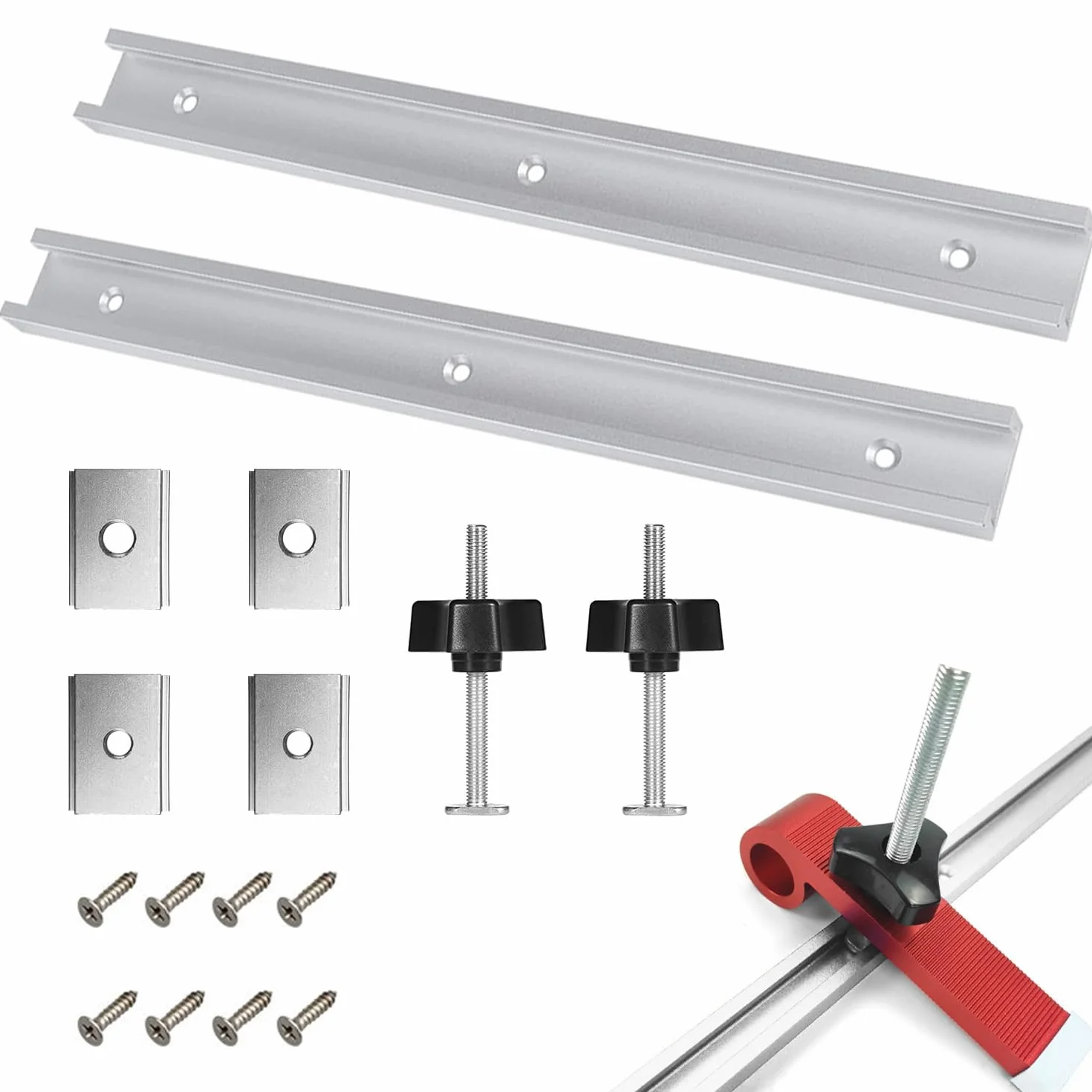 2 sztuki aluminiowych prowadnic T-Slot o długości 400 mm, zestaw prowadnic skośnych T-Nut, prowadnica z suwakami M8/M6, prowadnica służąca do montażu (srebrna)