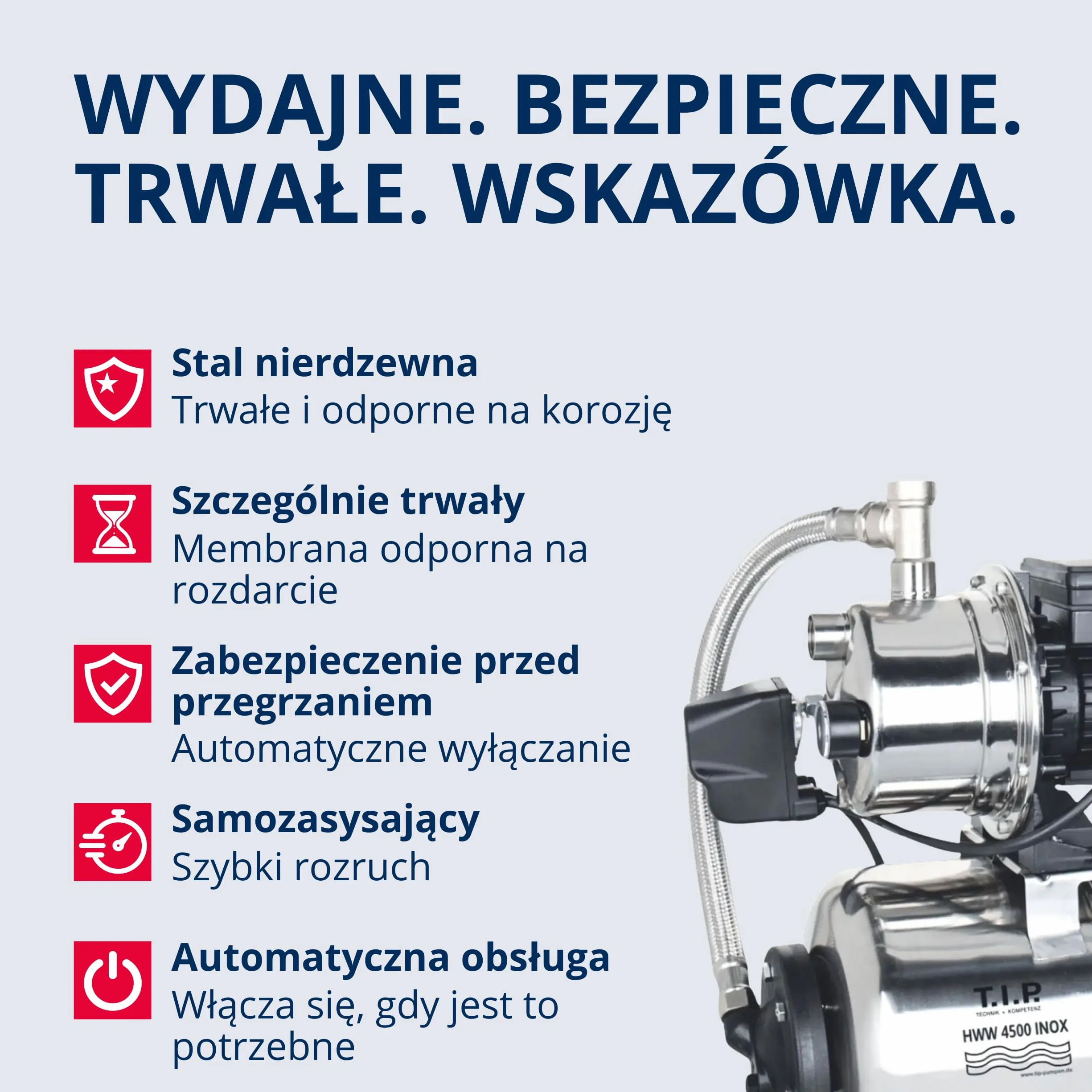 T.I.P. Hauswasserwerk HWW 4500 INOX ze stali nierdzewnej 1200 W 4350 l/h 50 m 5 bar 22 L zbiornik
