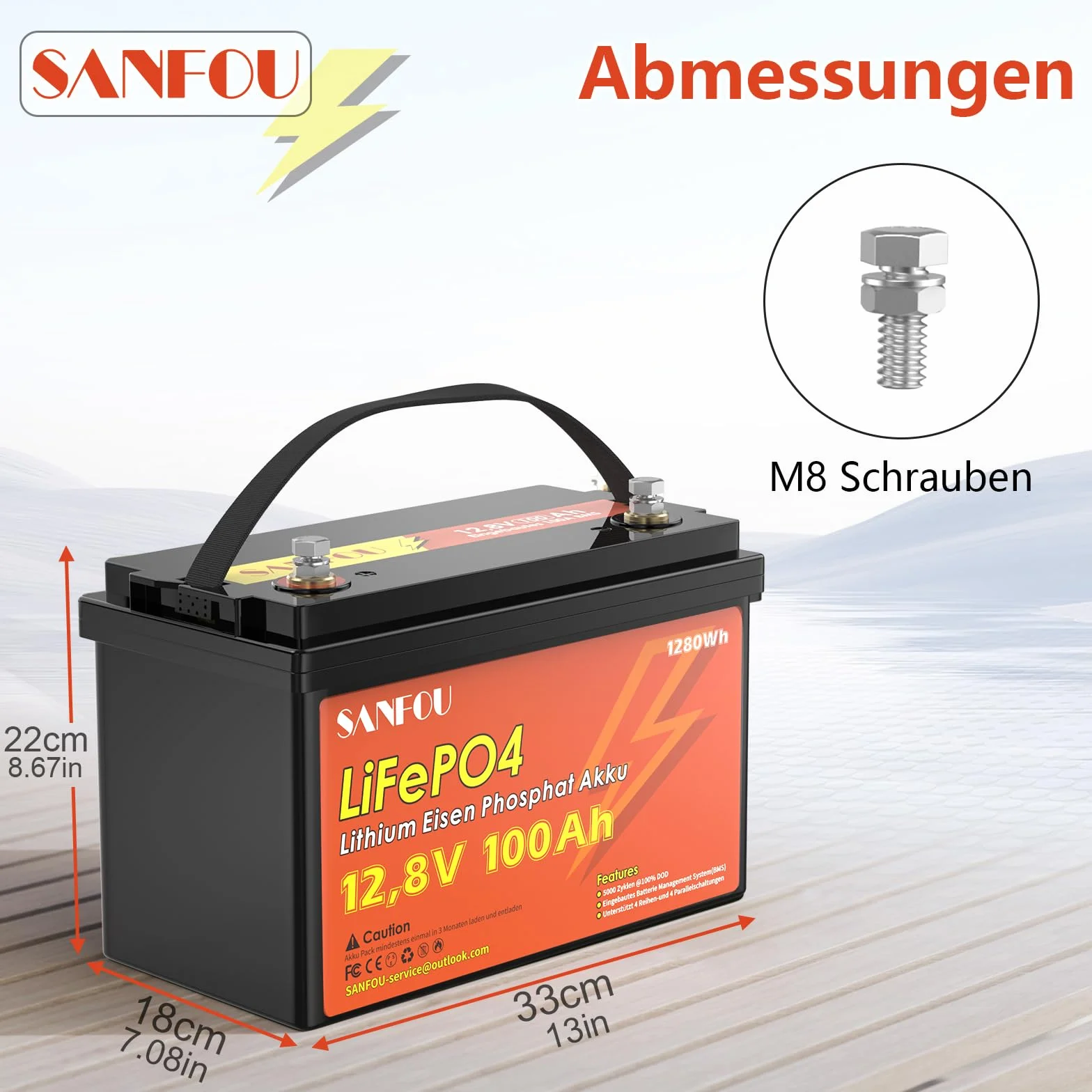 Akumulator LiFePO4 12 V 100 Ah, akumulator litowy 1280 Wh z 100 A BMS, akumulator samochodowy 5000-15000 cykli, obsługuje 4S4P, idealny jako źródło zasilania do kamperów kempingowych