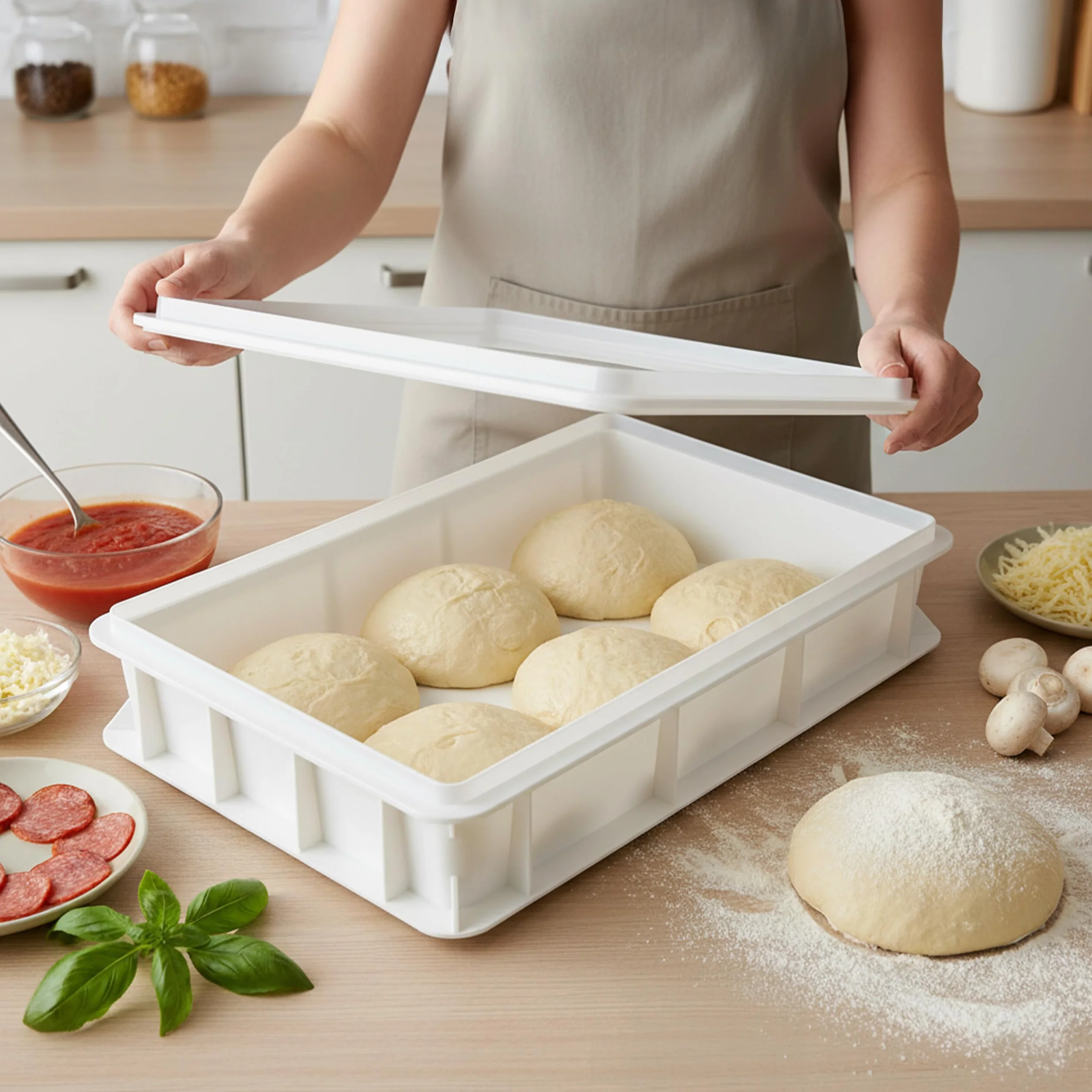 Relaxdays Pudełko na ciasto do pizzy 2 szt. z pokrywką, plastikowe przechowywanie do układania w stos, 7 x 40 x 30 cm, białe