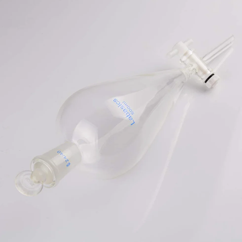 Labasics Stożkowy rozdzielacz ze szkła borokrzemowego 500 ml z zaworem odcinającym PTFE