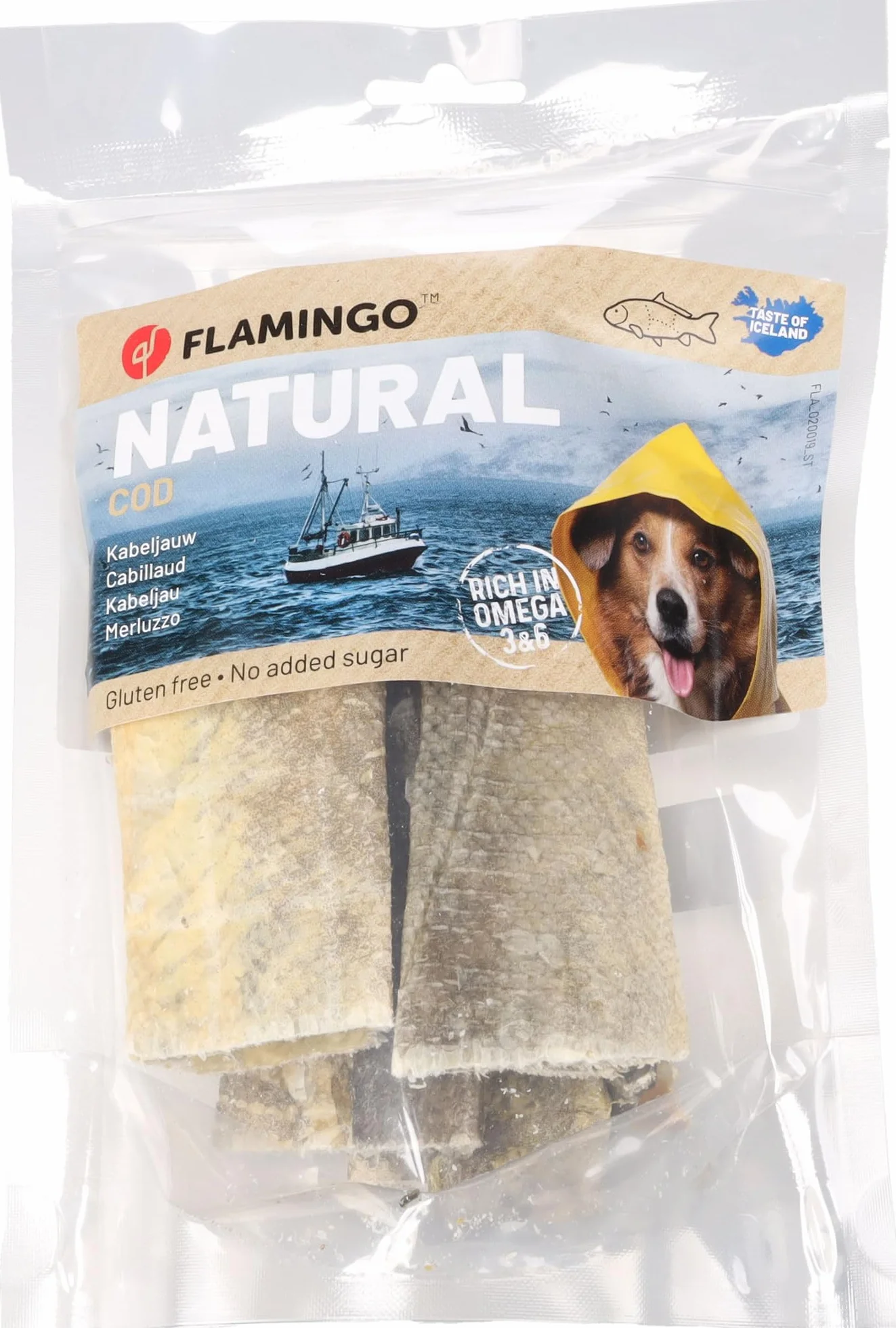 Przysmak dla psa Nature Snack Skórka dorsza długa - 50 g, bogata w Omega 3 i 6, bezglutenowa, naturalna przekąska do żucia, flaming