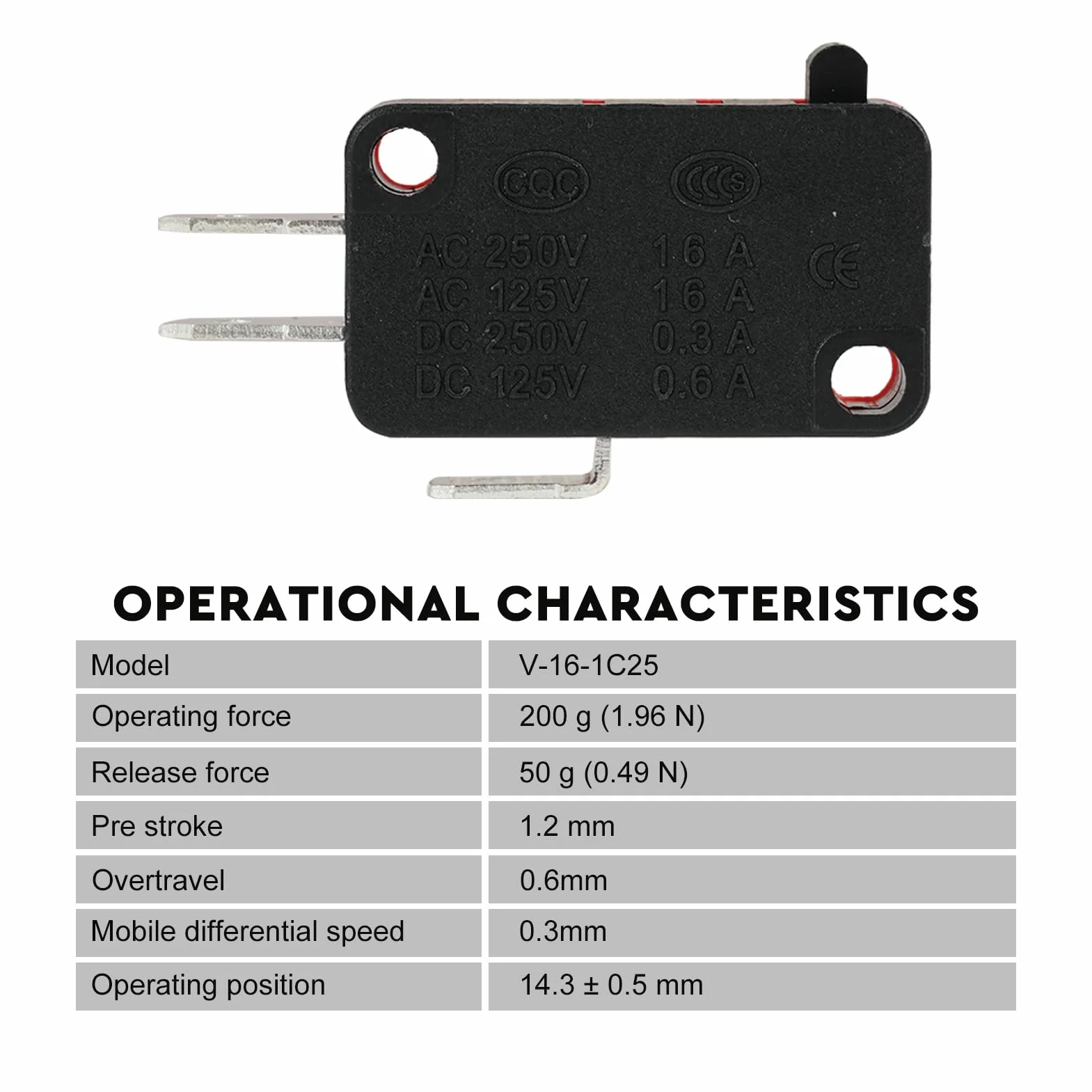 Zestaw 5 mikroprzełączników V-16-1C25 16A 250V AC