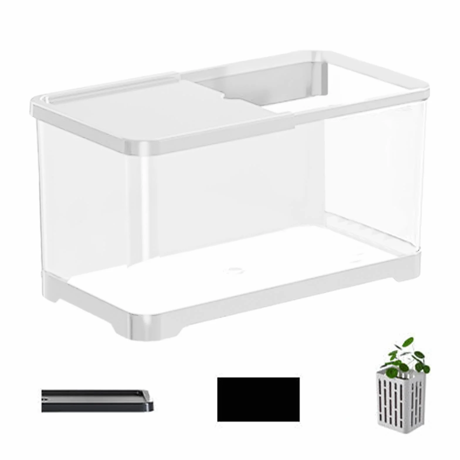 Zestaw startowy do ryb, dekoracyjny mały akwarium, akwarium Saltwater | Aquarium, Creative Fish Aquarium, Aquarium with Basket for Jellyfish, Guppy, Shrimp, Fish (czarny, biały, żółty)