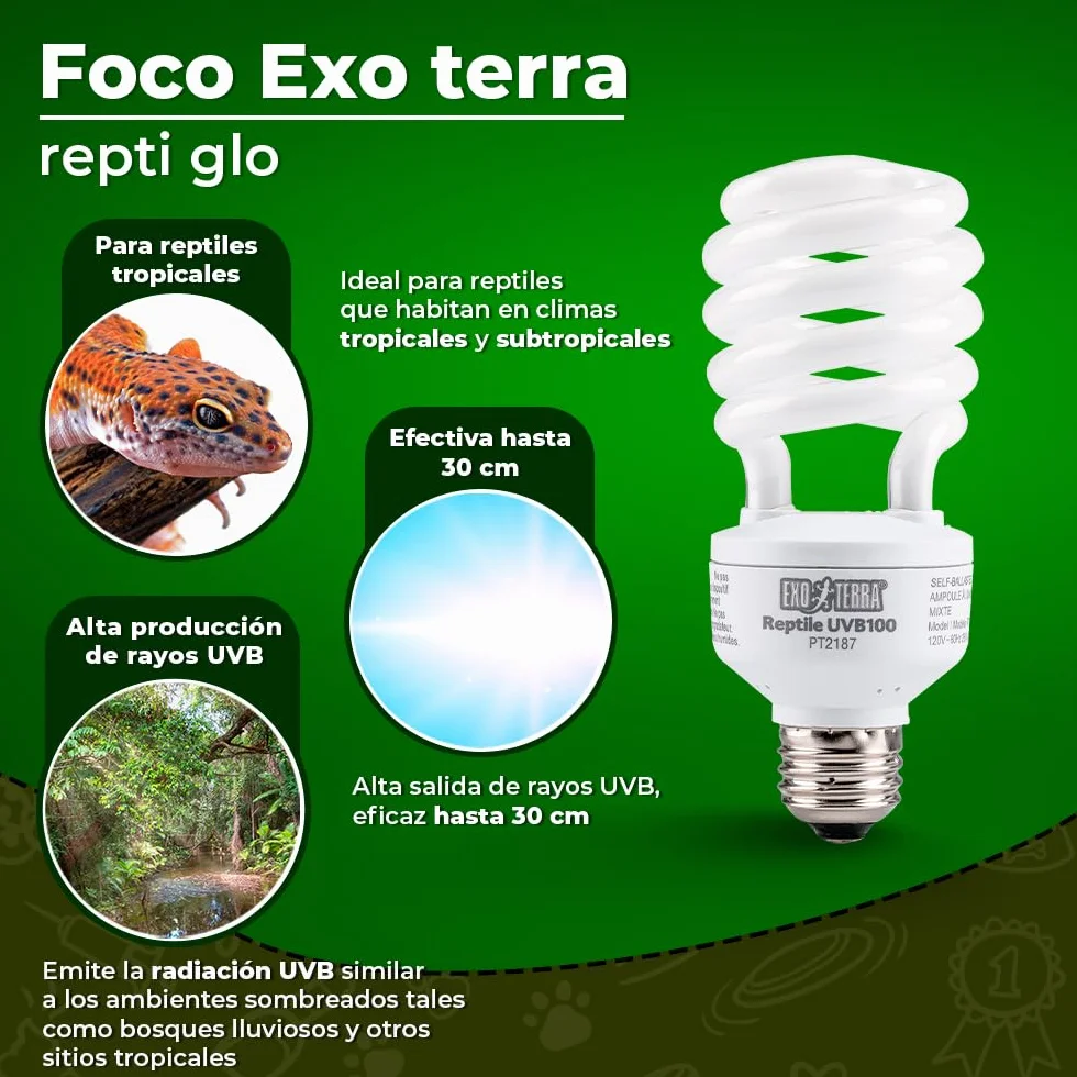 Exo Terra 25 W Reptile UVB Tropikalna żarówka terrarium, biała