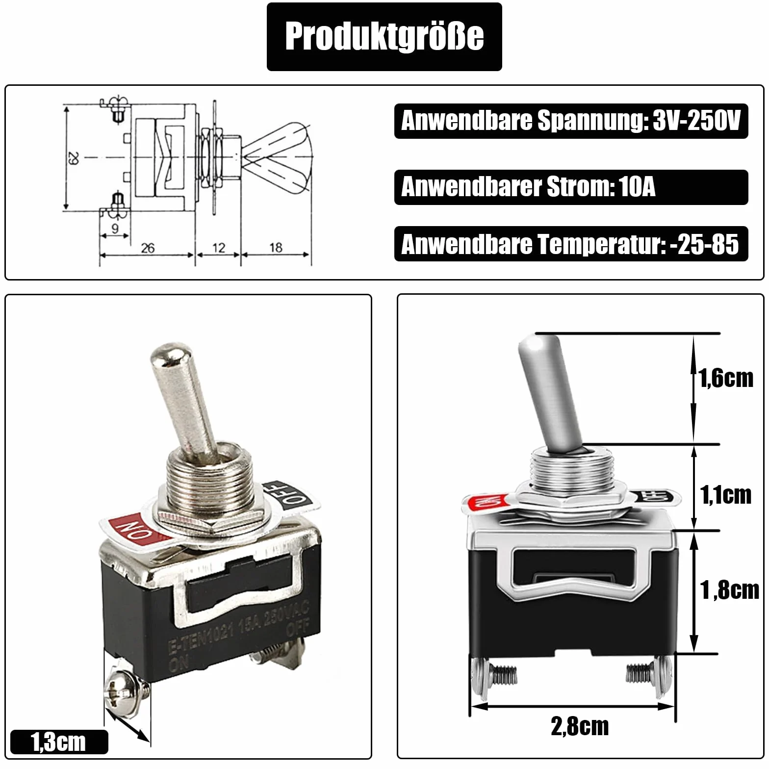 Powice 2 x przełącznik dźwigienkowy 12 V/10 A z czerwonym pokrowcem ochronnym, 2-biegunowy przełącznik 12 V, zapobiega przypadkowemu uruchomieniu, przełącznik 12 V/230 V, nadaje się do montażu w domu