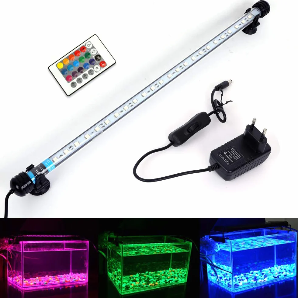 MLJ Oświetlenie LED do akwarium, do zbiornika, wodoszczelne, smok, białe i niebieskie, RGB, 8 rozmiarów (48 cm, RGB)