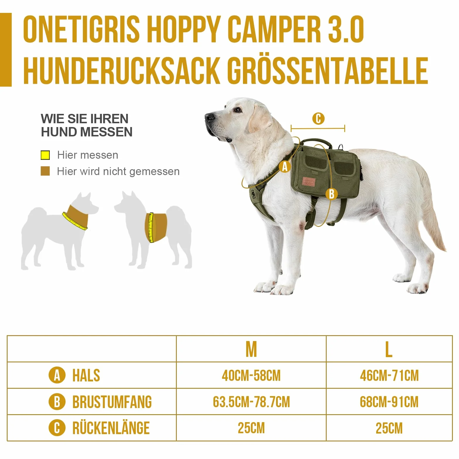 OneTigris Uprząż dla psa z torbą, Hoppy Camper 3.0, kemping, wędrówki, plecak dla średnich i dużych psów, plecak na grzbiety psa, 2 kieszenie główne, 4 kieszenie boczne, zielona, L