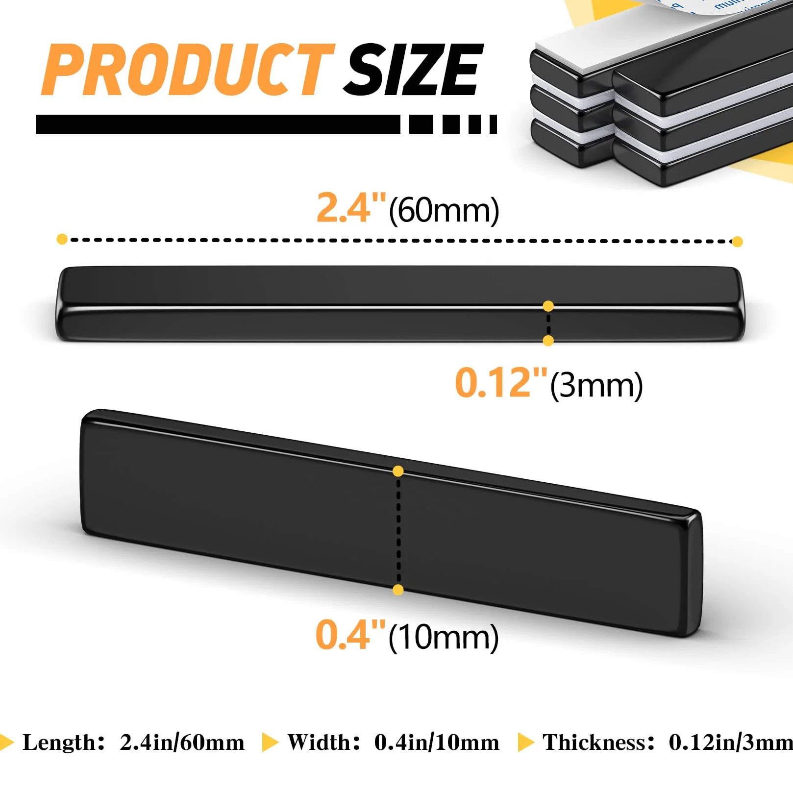 FINDMAG Zestaw 12 magnesów neodymowych 60 x 10 x 3 mm z dwustronnym klejem