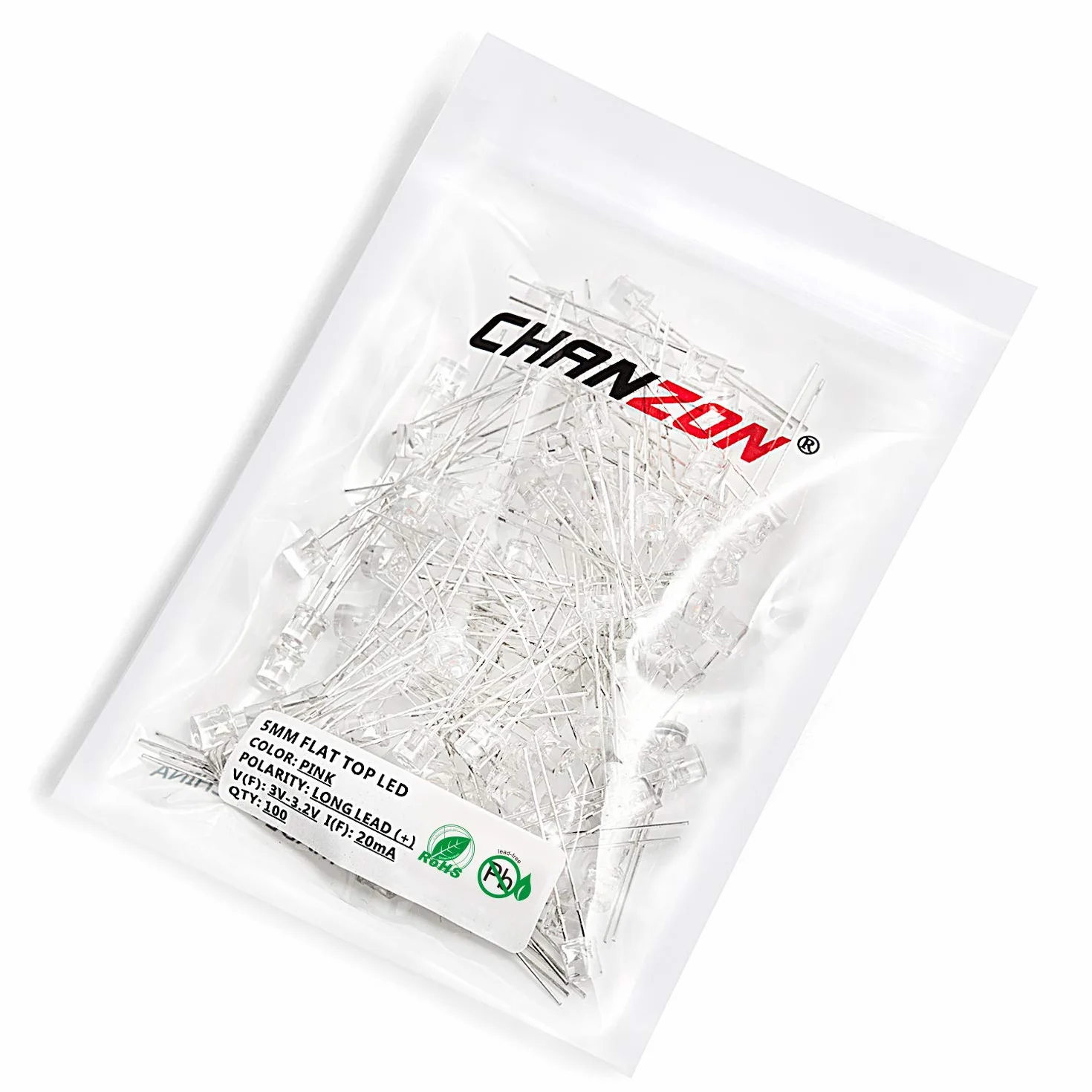Chanzon 100 szt. 5 mm różowe diody LED przezroczysta płaska góra DC 3 V 20 mA