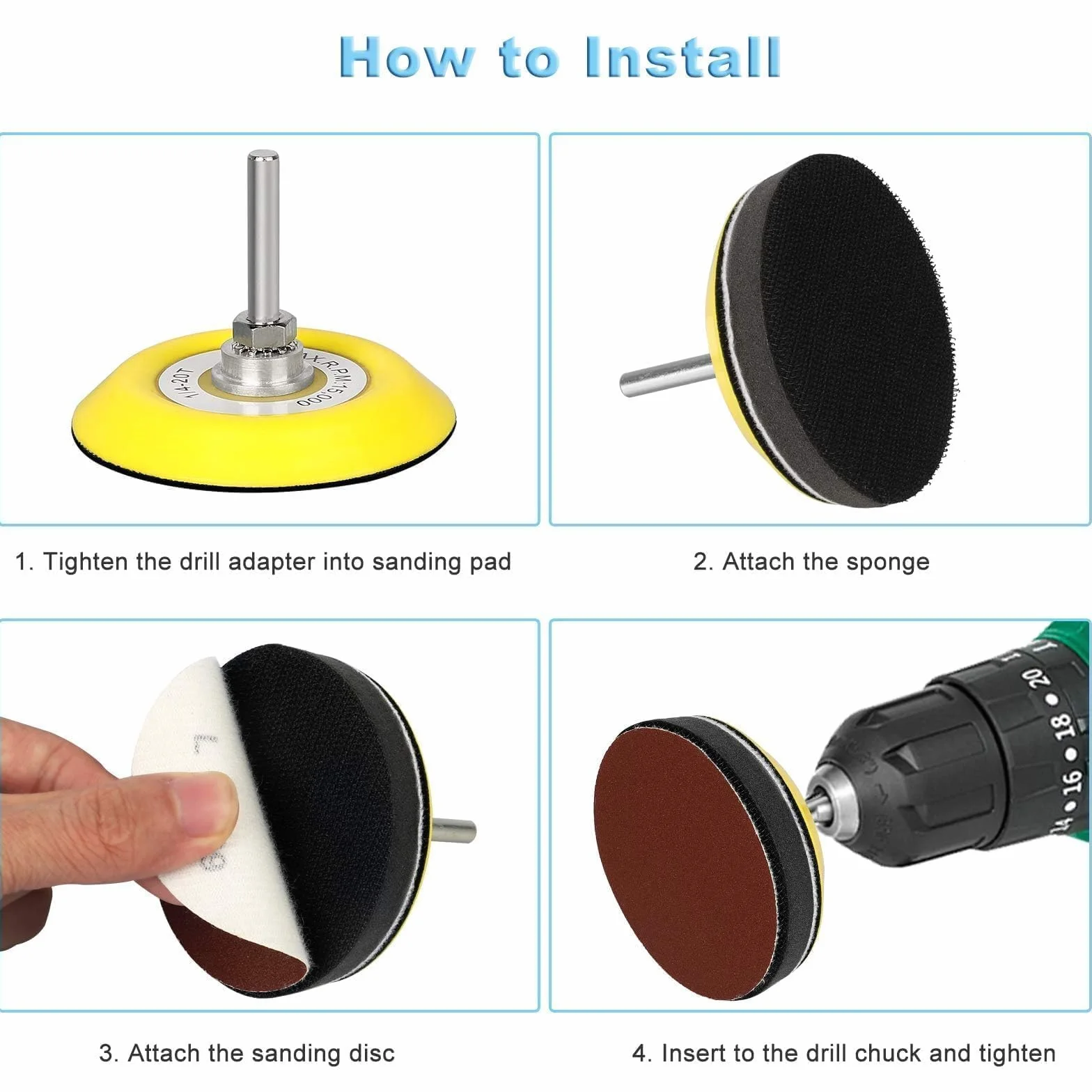 7,6 cm 200 szt. zestaw podkładek do szlifowania narzędzi obrotowych szlifierki, haki i pętelki tarcze papieru ściernego z chwytem 1/4 cala i miękką piankową podkładką polerską (ziarnistość 80-3000)