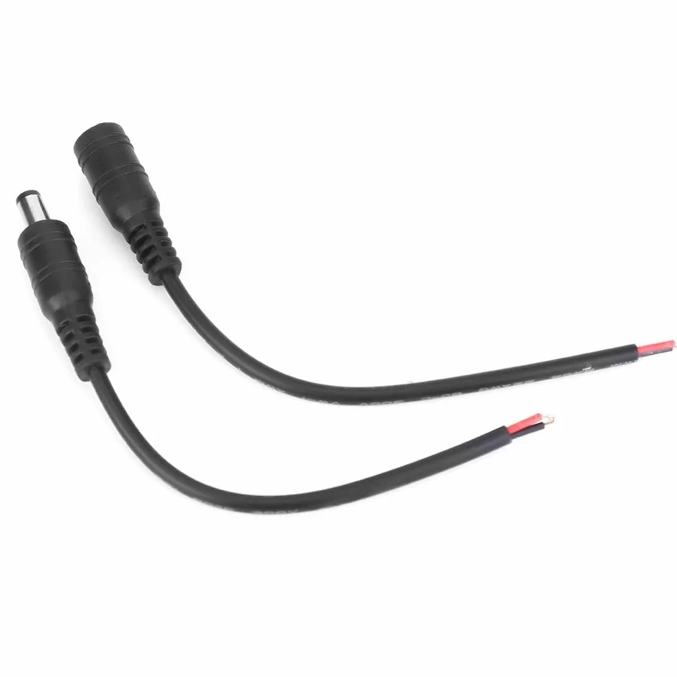 par 5.5x2.1mm Męski żeński Złącze Jack DC, żeńskie Złącze Zasilania Beczki Biały DC Power Baryłkowy Wtyk Jack Przewód łączący Przewód do Kamera Telewizji Przemysłowej Produkty (Czarny)
