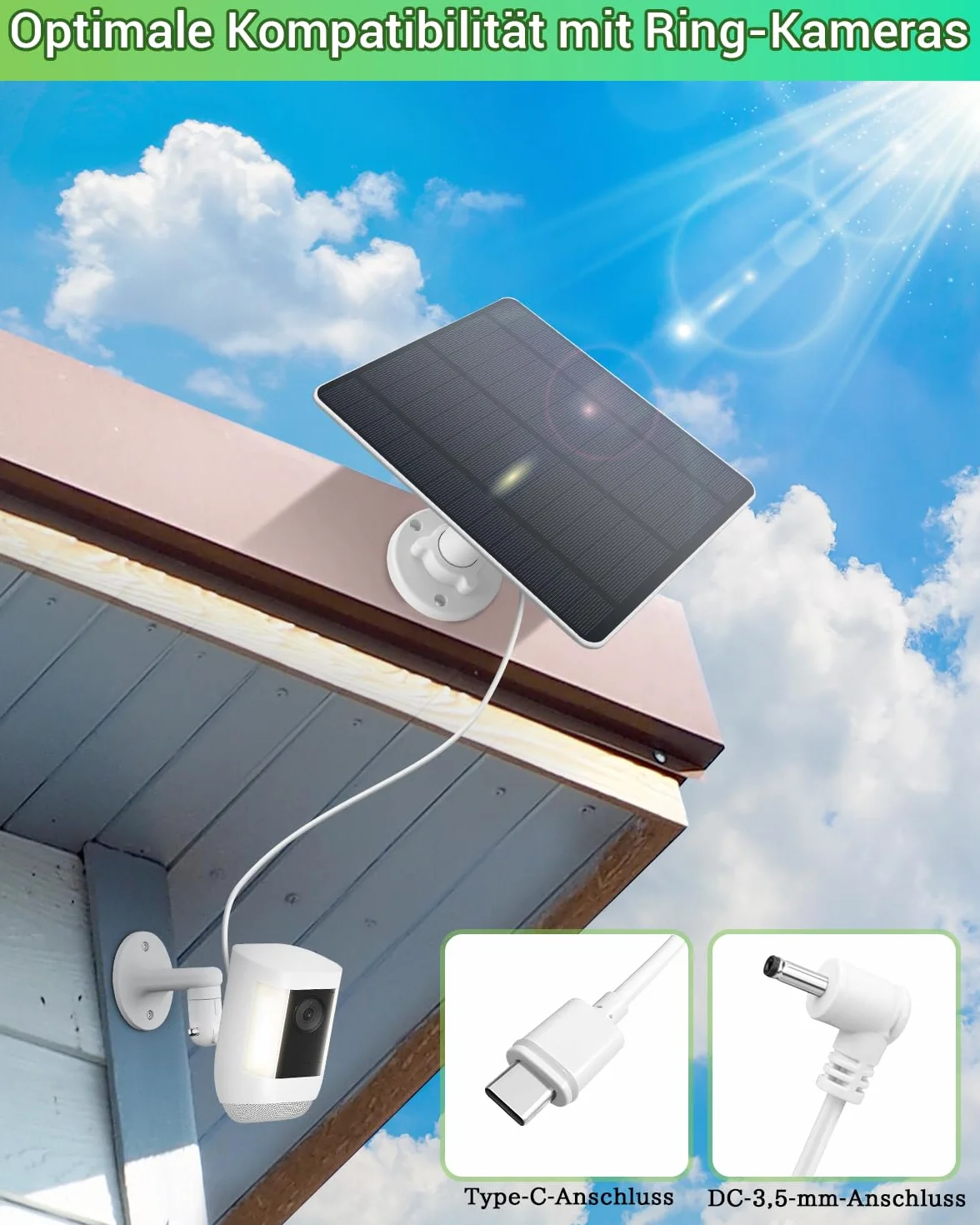 Panel słoneczny 5 W do kamery monitoringu USB DC 5 V micro USB adapter USB-C