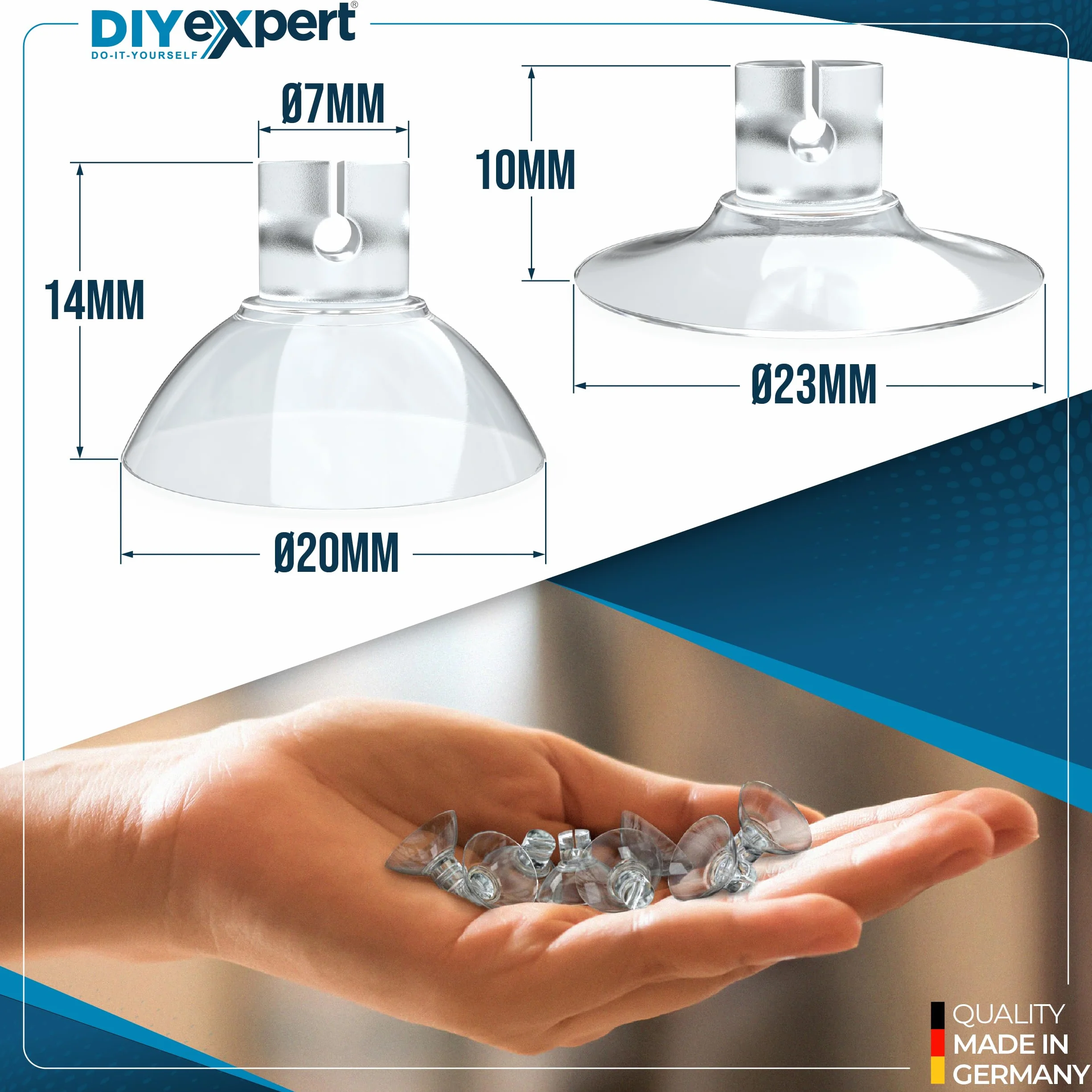 DIY expert 100 x przyssawka do łańcuchów świetlnych, Ø 20 mm, przyssawka, haczyk z przyssawką, ssawka szczelinowa, wyprodukowano w Niemczech