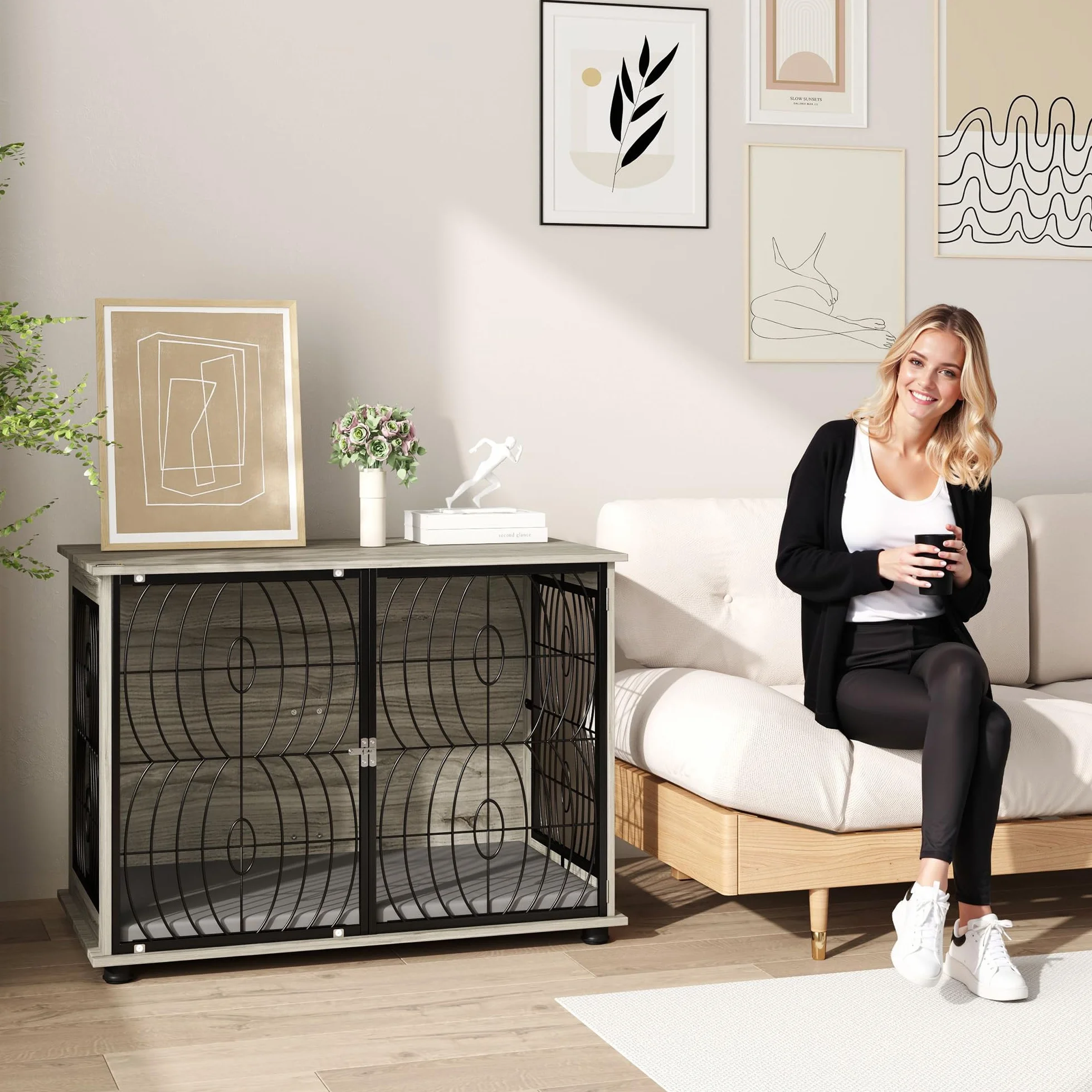 PawHut Klatka dla psa do domu, buda dla psów, do użytku wewnątrz i na zewnątrz, domek dla psa z oknem, dla dużych psów, szara, 100 x 60 x 73,5 cm