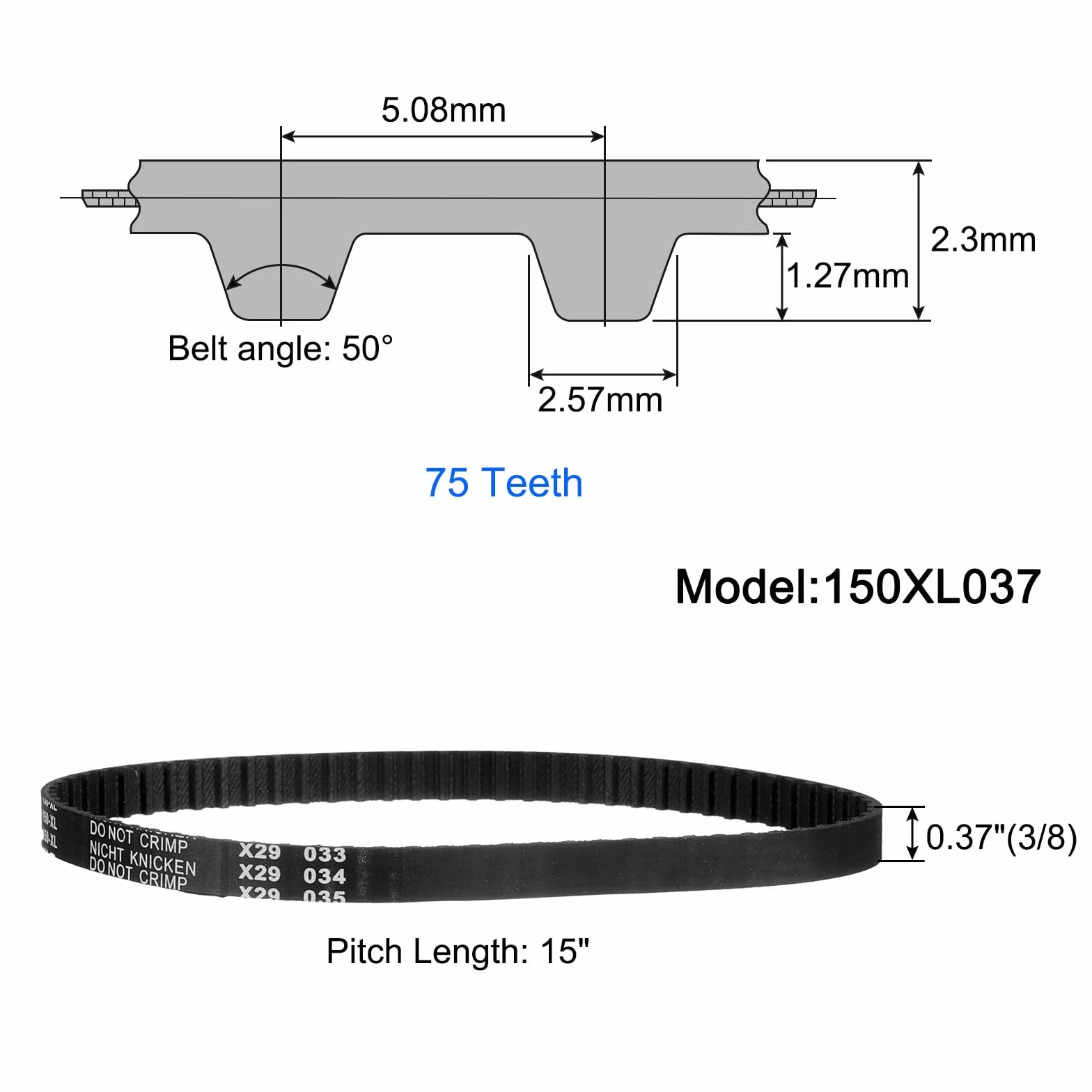 QUARKZMAN 3 szt. 150xl 037 pasek rozrządu 75 zębów czarny gumowy pasek rozrządu, szerokość 10 mm, skok 5,08 mm, części drukarki 3D, część paska rozrządu