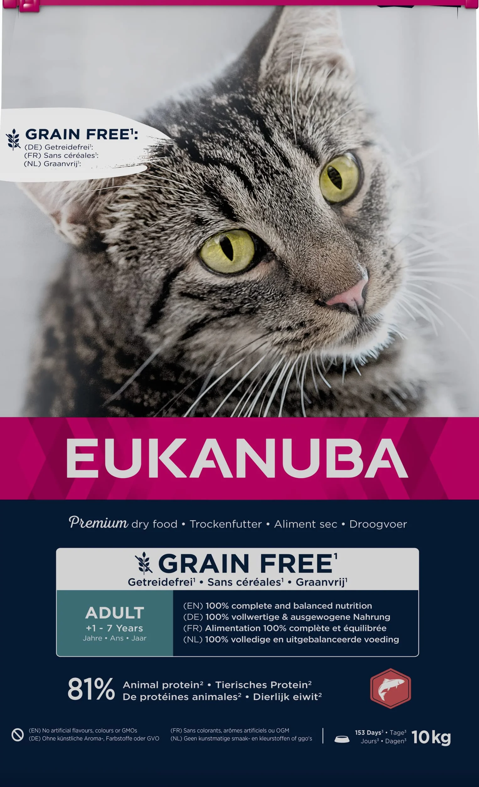 EUKANUBA Grain Free sucha karma dla dorosłych kotów, bogaty w łosoś 10kg