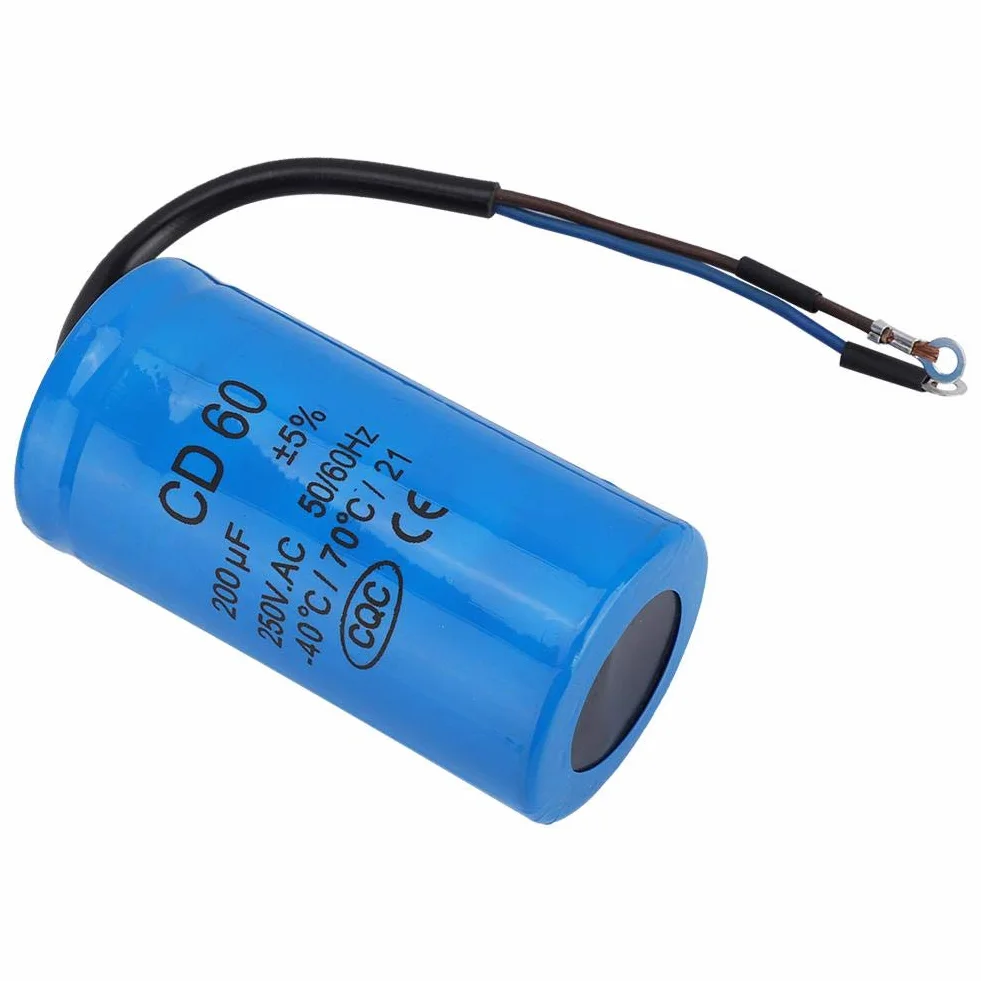Kondensator roboczy silnika, CD60 250 V AC 200uF 50/60 Hz, mikrofaradowy kondensator z kablem do sprężarki powietrza silnikowego