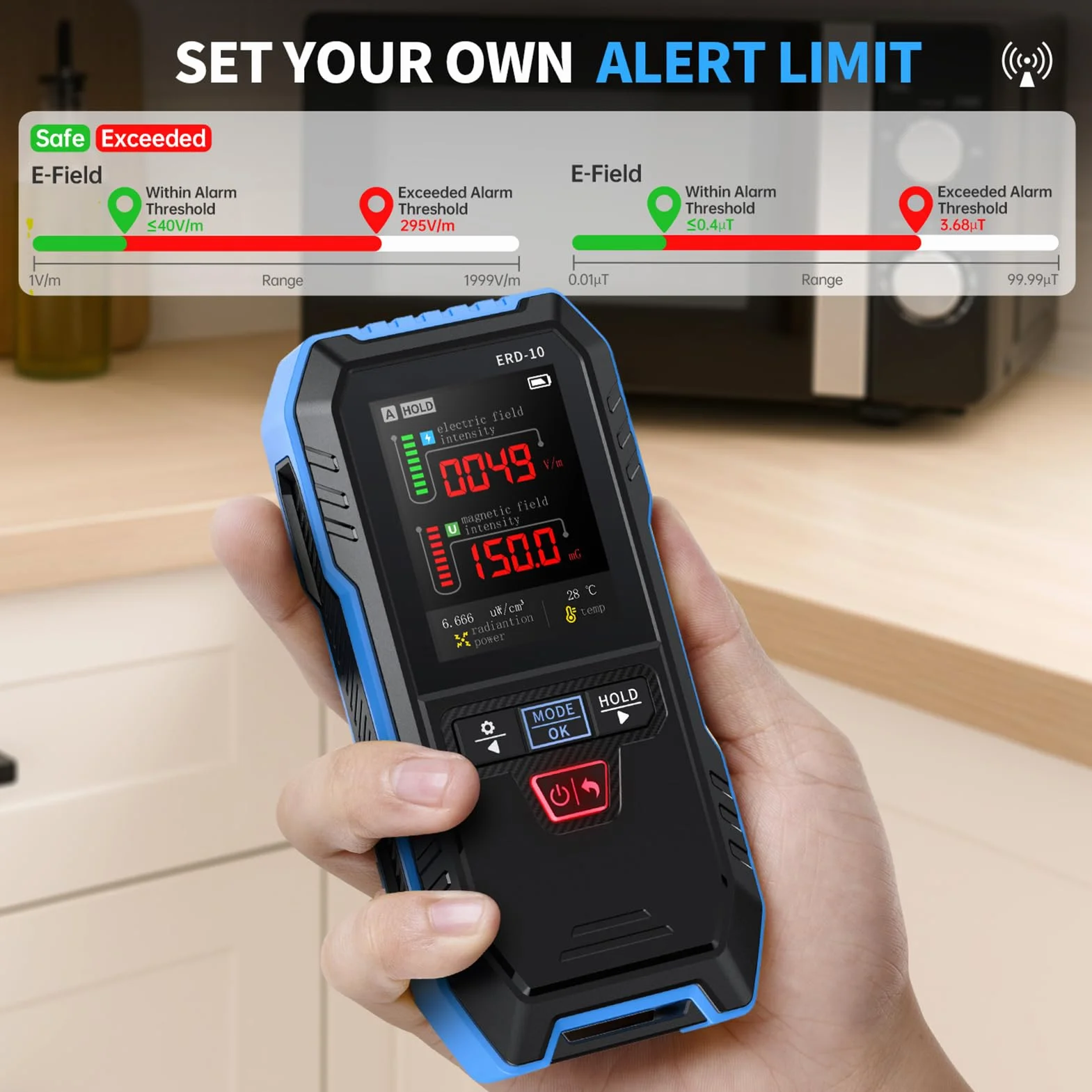 EMF miernik smogu elektromagnetycznego 3 w 1, miernik promieniowania EF MF RF, automatyczny alarm w przypadku przekroczenia normy, kolorowy ekran TFT do domu, biura i pokoju dziecięcego.