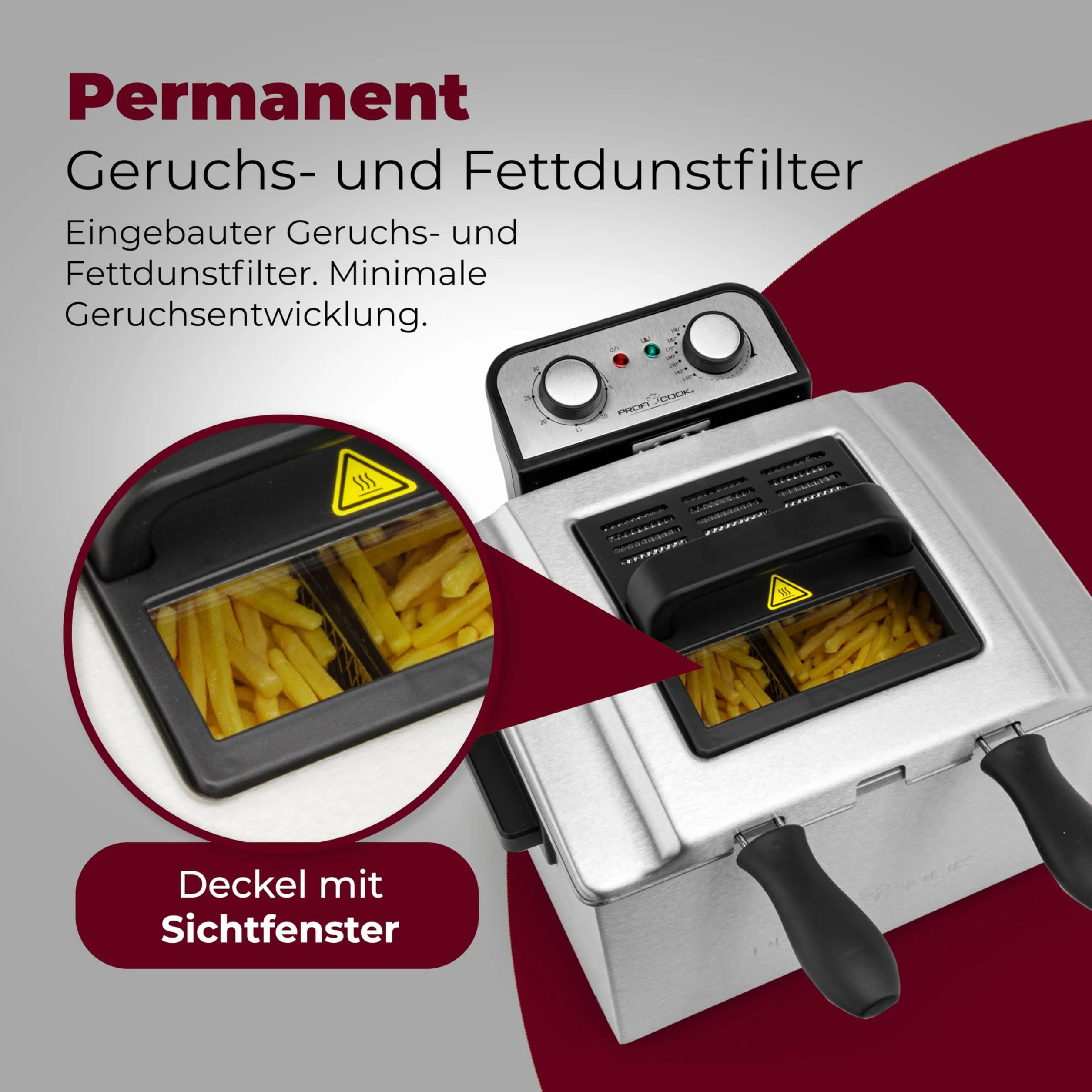 Profi Cook FR1038 Frytkownica, Stal Nierdzewna, 3000 W, 5 L, Srebrny/Czarny