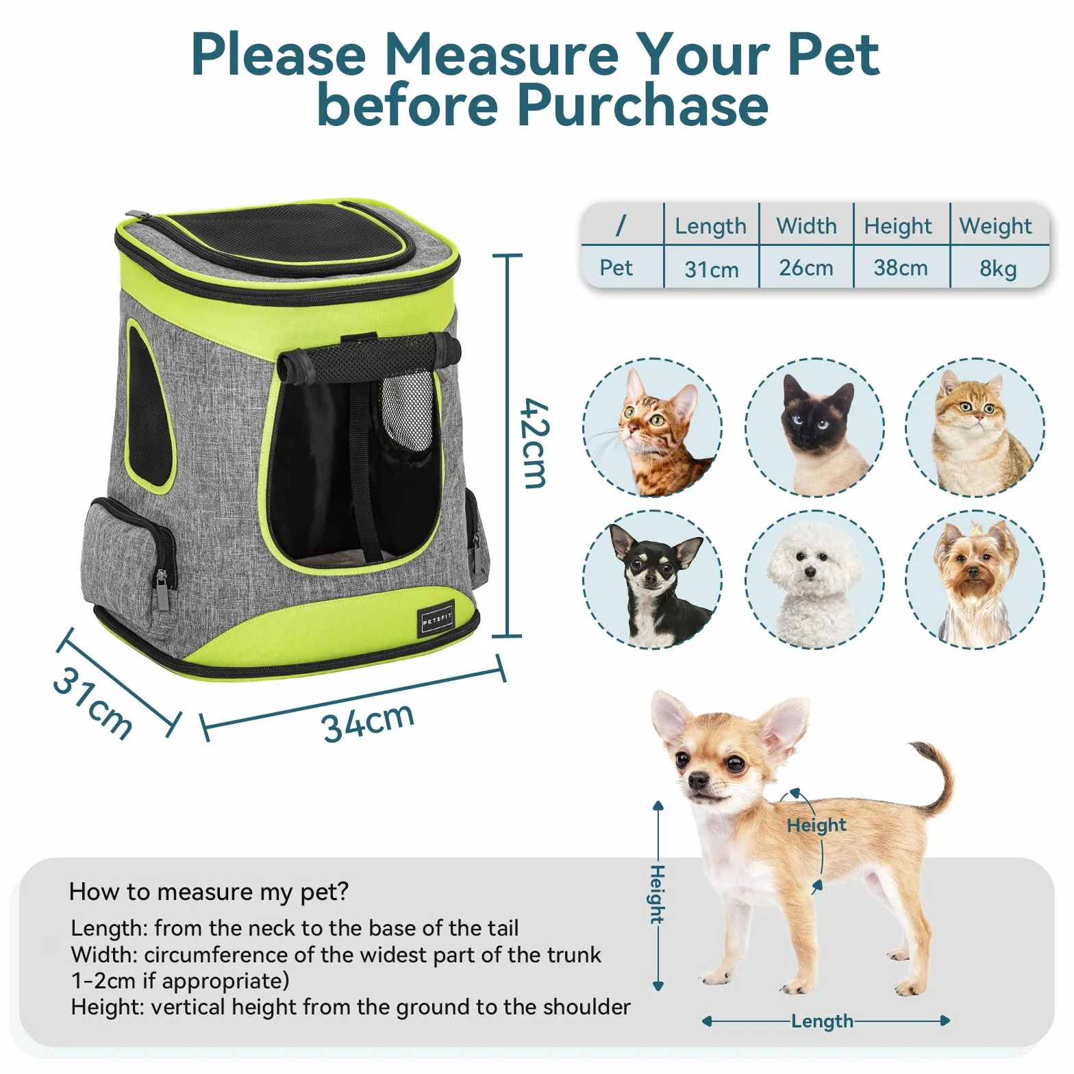 Petsfit plecak dla psów i kotów, składany plecak dla psa z wewnętrznym pasem bezpieczeństwa, przenośny, torba do noszenia