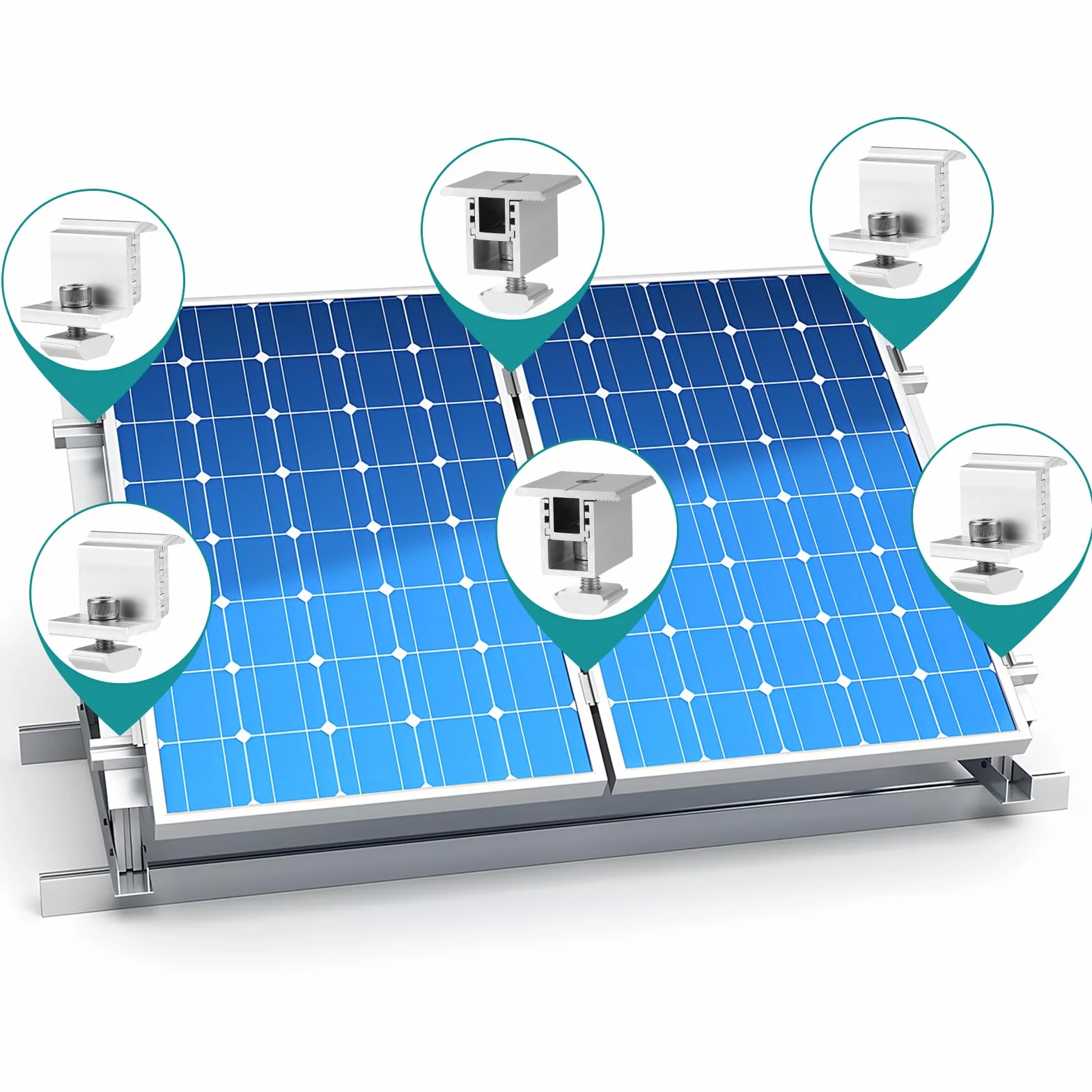 Zestaw 6 uchwytów do modułu solarnego zacisk końcowy 4 regulowane rozmiary