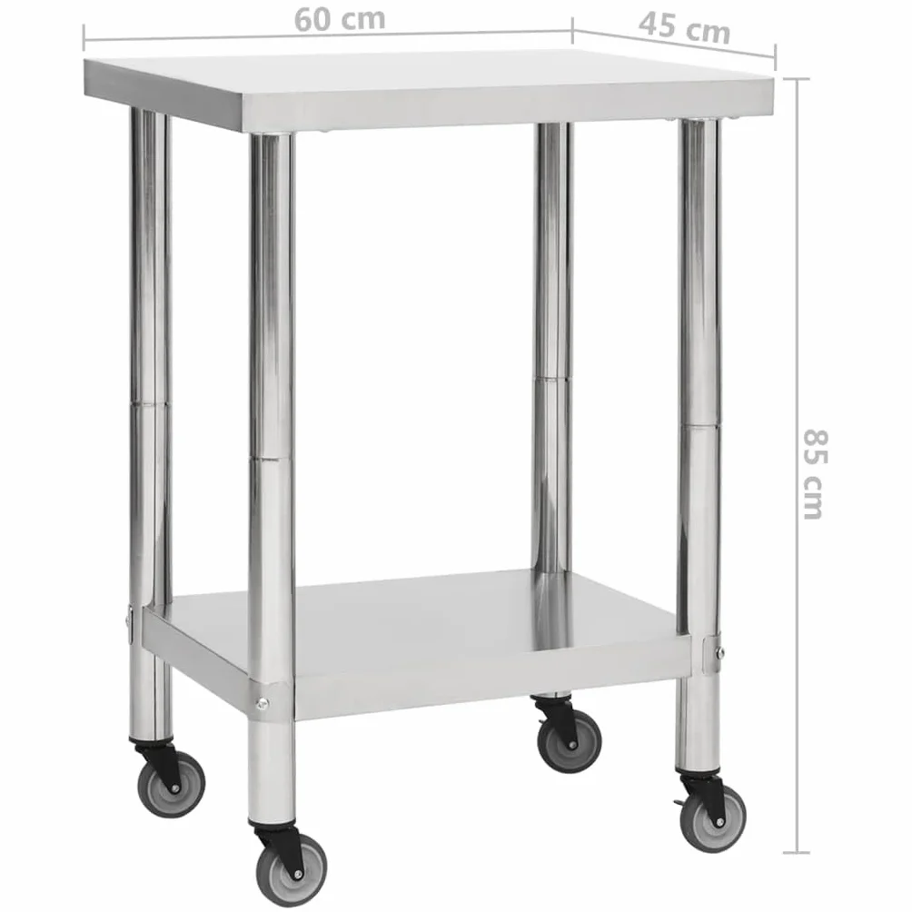 Stół roboczy kuchenny na kółkach 60x45x85 cm stal nierdzewna