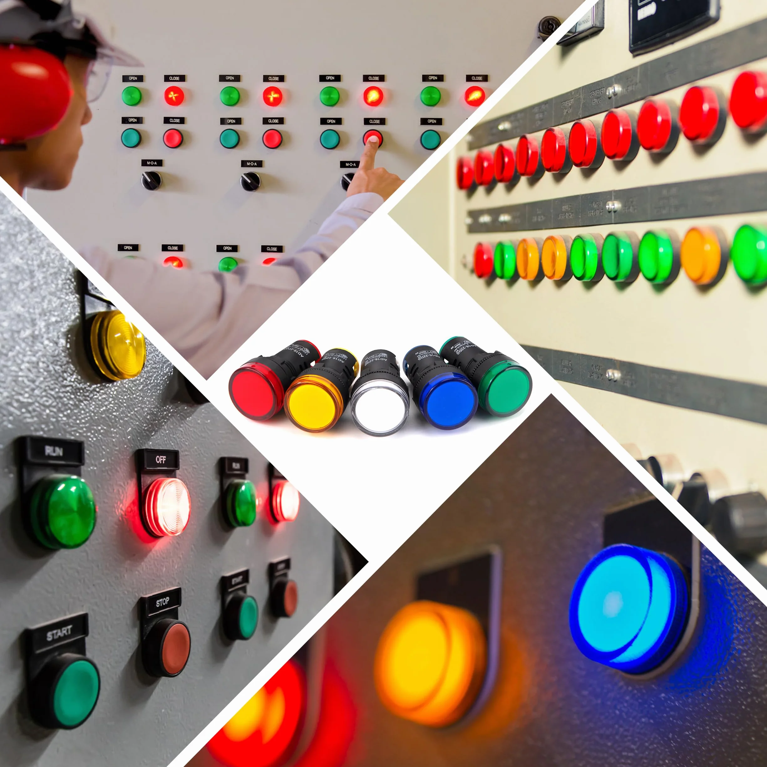 Wskaźnik LED 22mm AC DC 24V 20mA Czerwony Zielony Niebieski Pomarańczowy Biały 10 sztuk