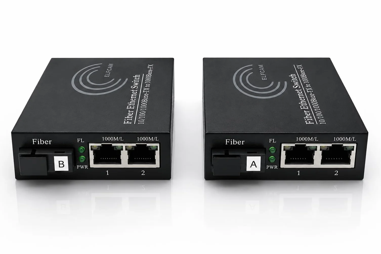 Elfcam® - Zestaw 2 konwerterów światłowodowych Ethernet, dołączony konwerter mediów SFP, do odległości 20 KM przez światłowód SC Pojedynczy (2 porty RJ45 *2 porty RJ45)