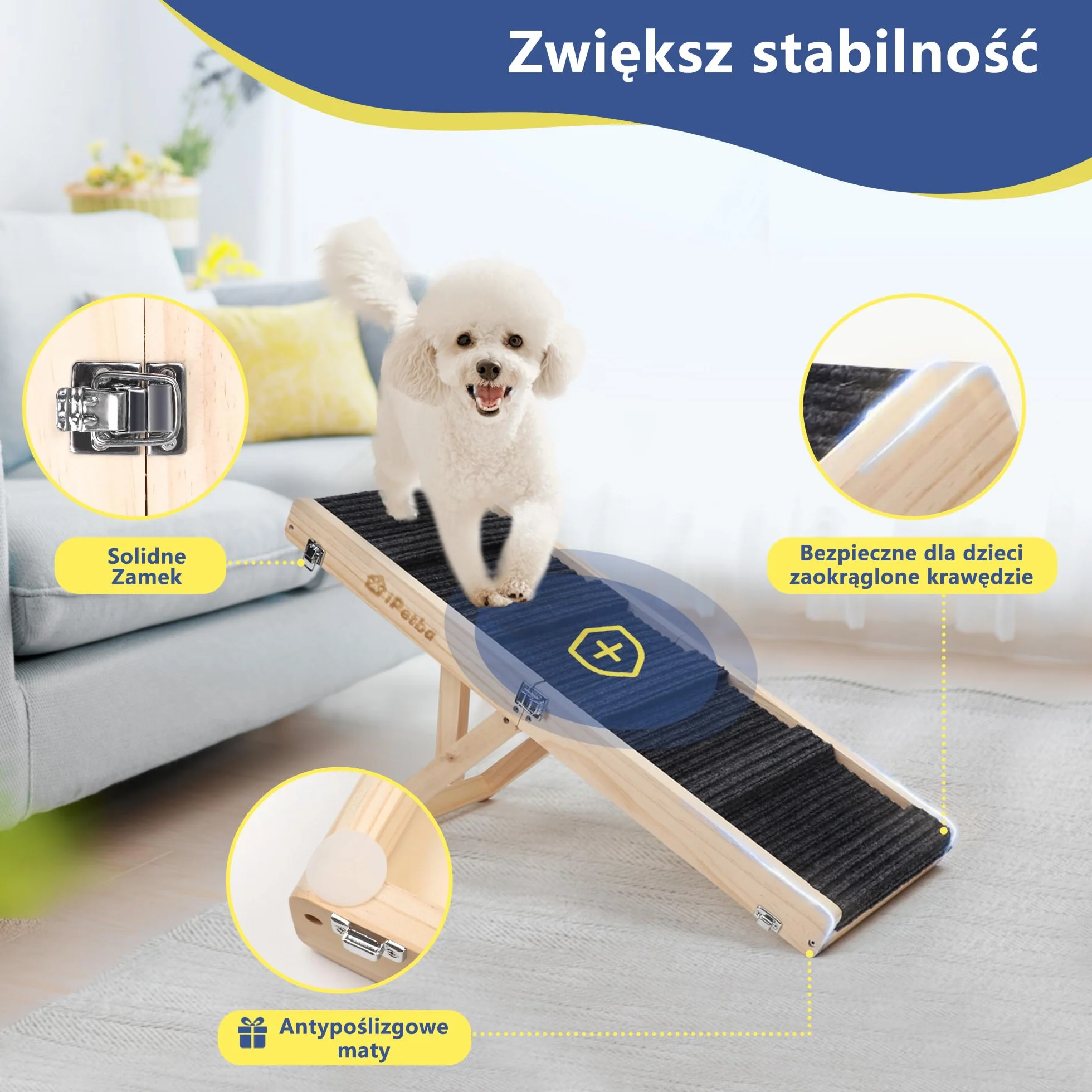 Rampa dla Psów dla Małych Psów Schody dla Psa do łóżka sofy Składana Regulowana 53 cm