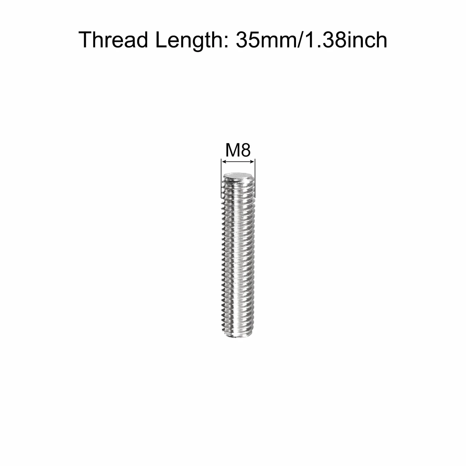 sourcing map 5-pak prętów gwintowanych M8 x 35 mm skok gwintu 1,25 mm stal szlachetna gwint prawy