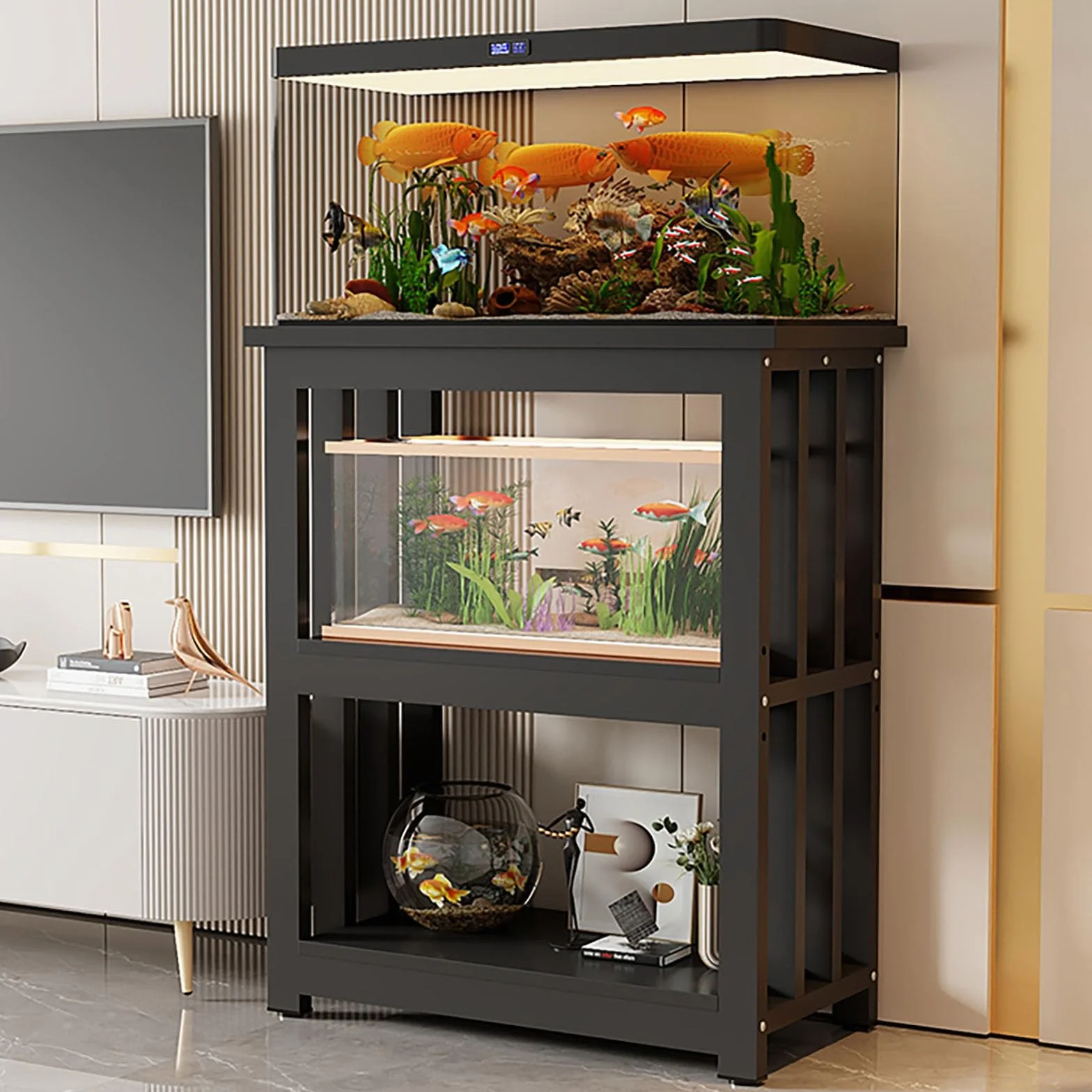 Generisch Wielopoziomowy stojak do akwarium ze stali do akwariów 30-50 cm, regulowana szafka do przechowywania i regał na gady, wytrzymały regał do terrarium do domu/biura