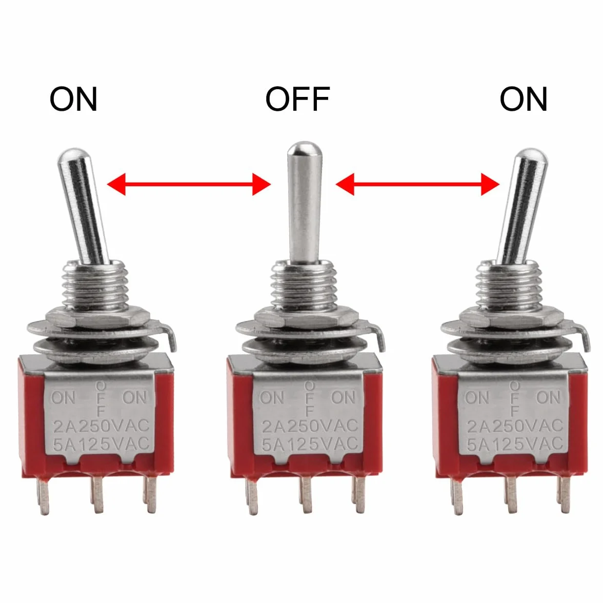 Heschen Miniaturowy przełącznik dźwigniowy MTS-303, ON-OFF-ON 3PDT 9-biegunowy, 2 A 250 V, 6 A 125 V, 2 sztuki
