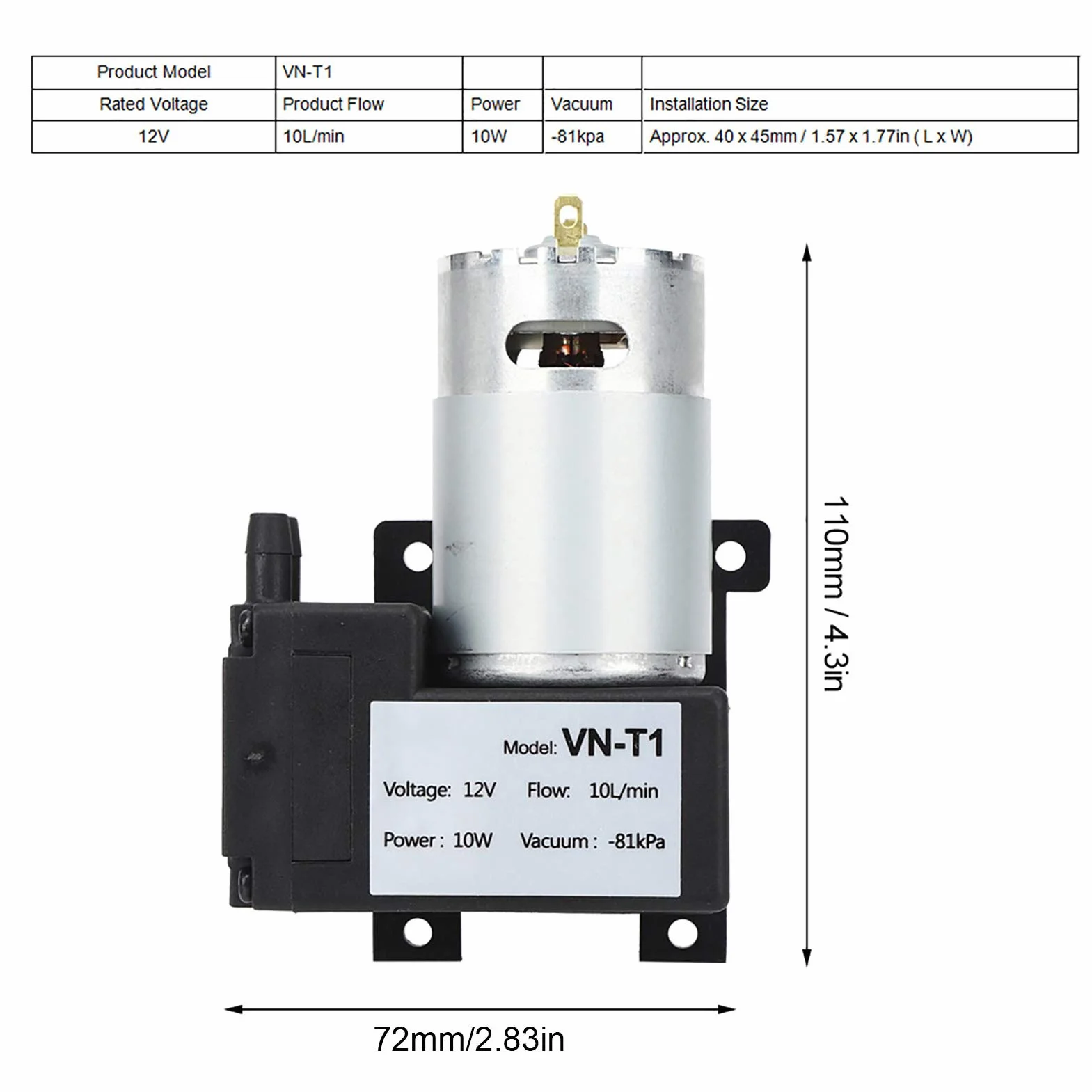 Mini Pompa Próżniowa VN T1 DC12V 10 L/min Niski Szum Przemysłowy