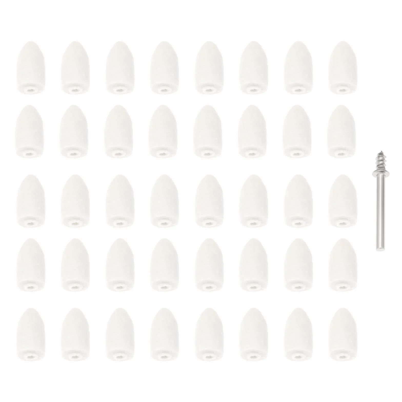 Create idea Zestaw 41 szt. filcowych końcówek polerskich, 10 x 20 mm, stożkowa filcowa głowica polerska z drążkiem 3,17 mm do metalu, kamienia, szkła, ceramiki, polerowania, narzędzie obrotowe, białe