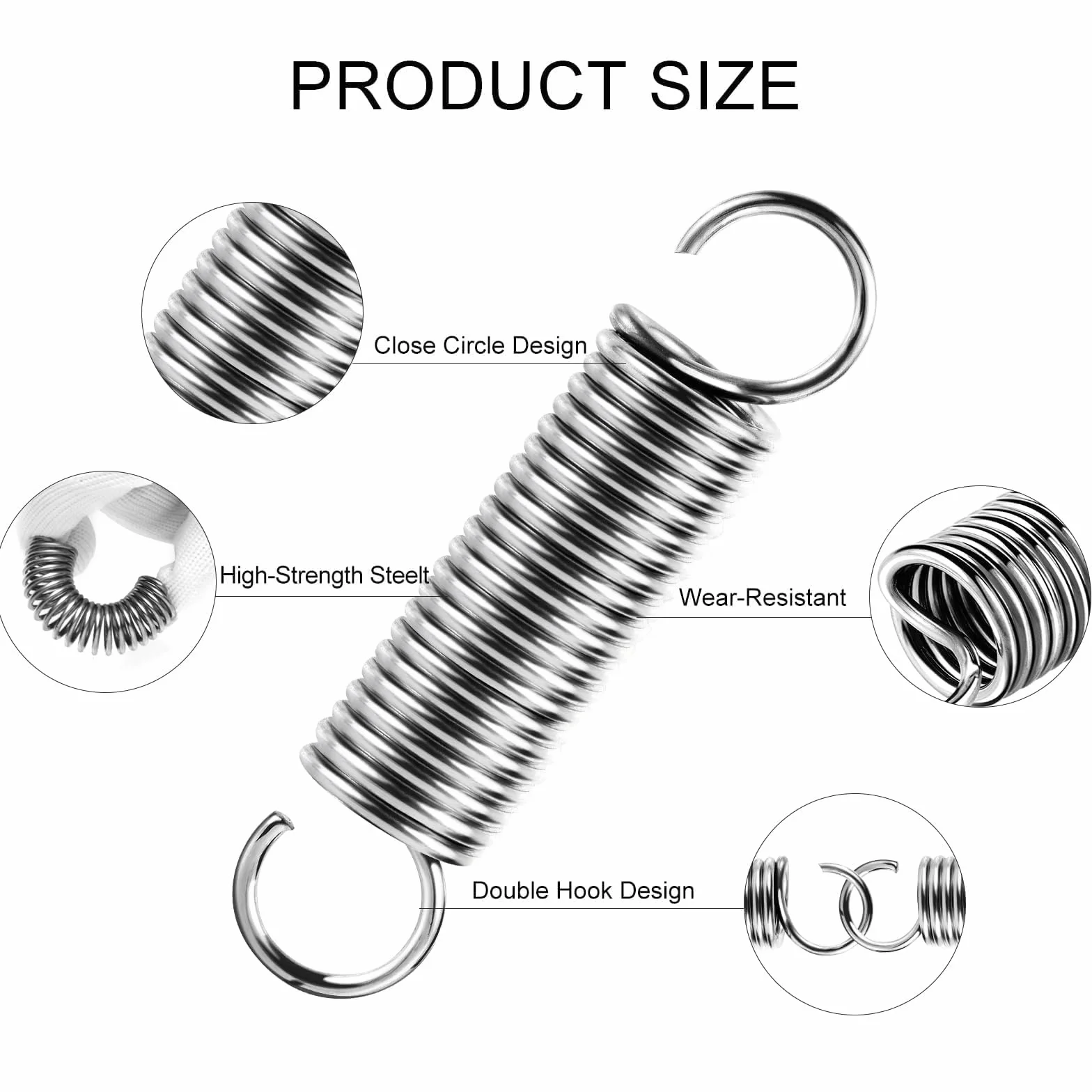 Sprężyny naciągowe 70x10x1,2 mm stal nierdzewna podwójny hak do trampolin 12 sztuk