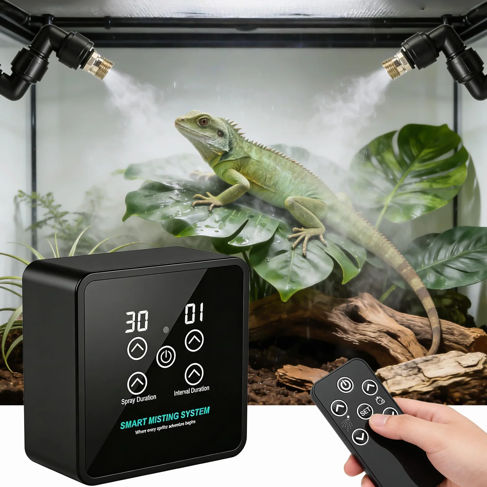 Zraszacz terrarium, system mgiełki dla gadów, inteligentny nawilżacz powietrza, terrarium, wielostopniowe oczyszczanie powietrza, system mgiełki, terrarium, cicha praca, nebulizator, pilot zdalnego