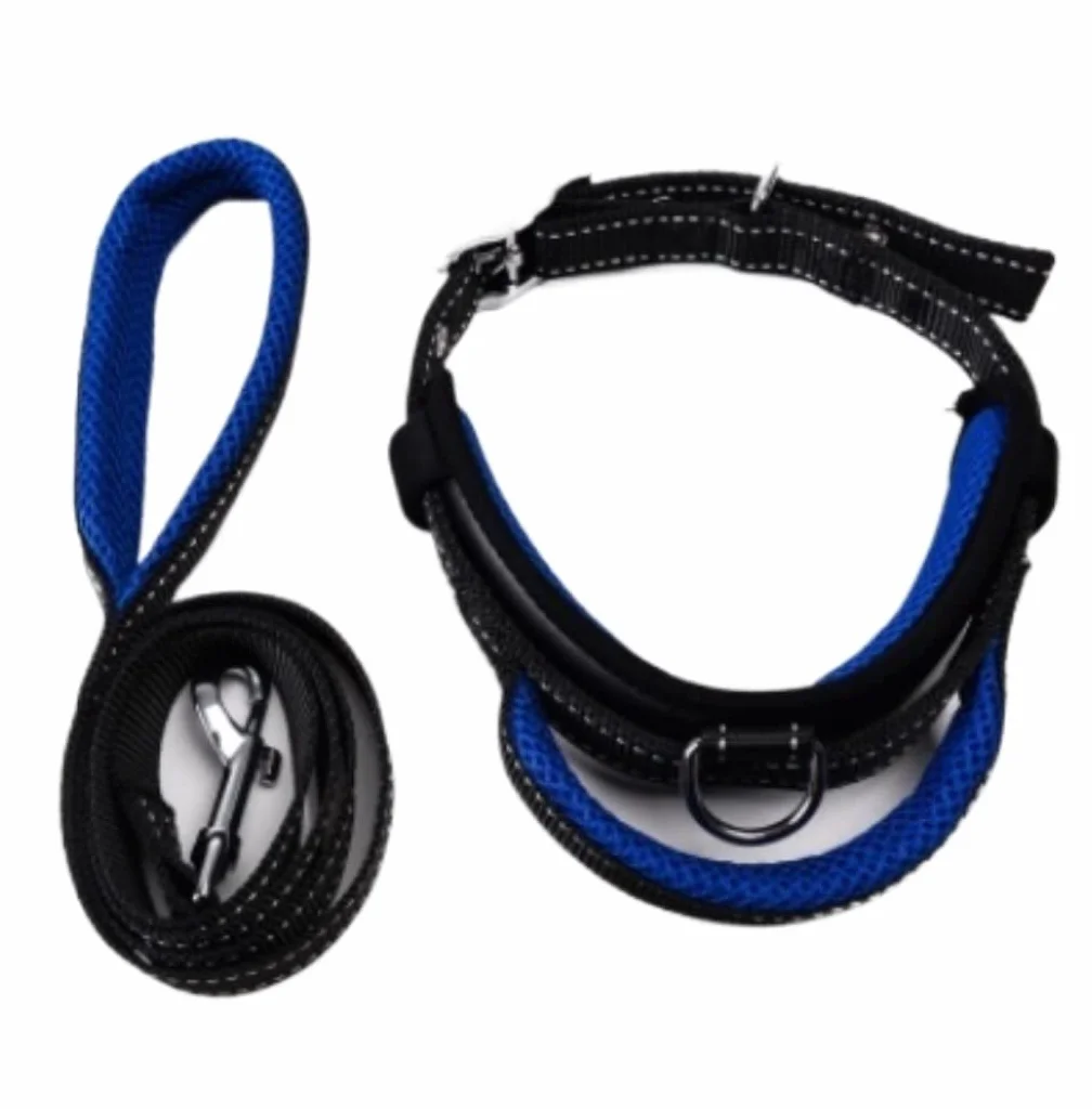 Smycz dla Psa Oddychające Nylonowa Obroża Dla Psa Zestaw Regulowanych Smyczy Treningowych Małych Średnich Psów Bezpieczeństwa Miękkie Regulowana(Blue,2.0cm*120cm)