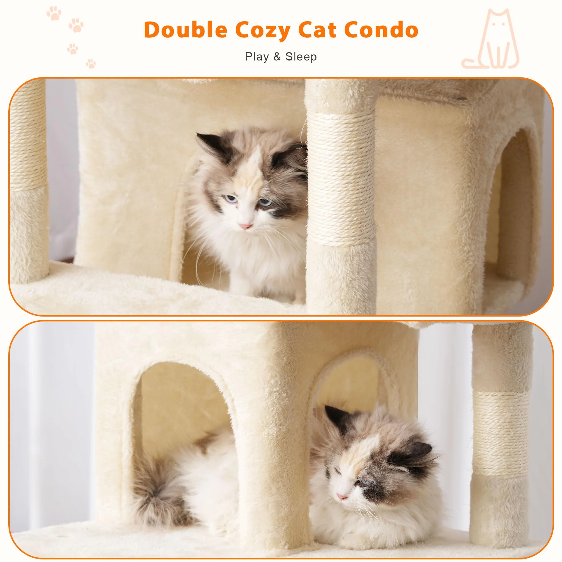 Heybly Cat Tree, 178 cm Wysokości, Drapak Dla Kotów Domowych, Drapak Dla Kota Z 8 Drapakami, 2 Jaskiniami, 2 Platformami, Hamakiem, Koszem, Pluszowym Baldachimem, Beżowy HCT036M