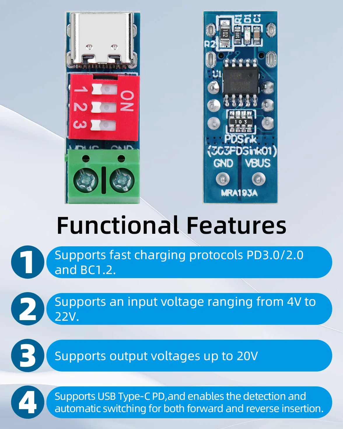 Moduł USB-C PD Trigger Board 5V-20V PD/QC Fast Charge Decoy do powerbank DIY zasilacz laptopa 4 sztuki