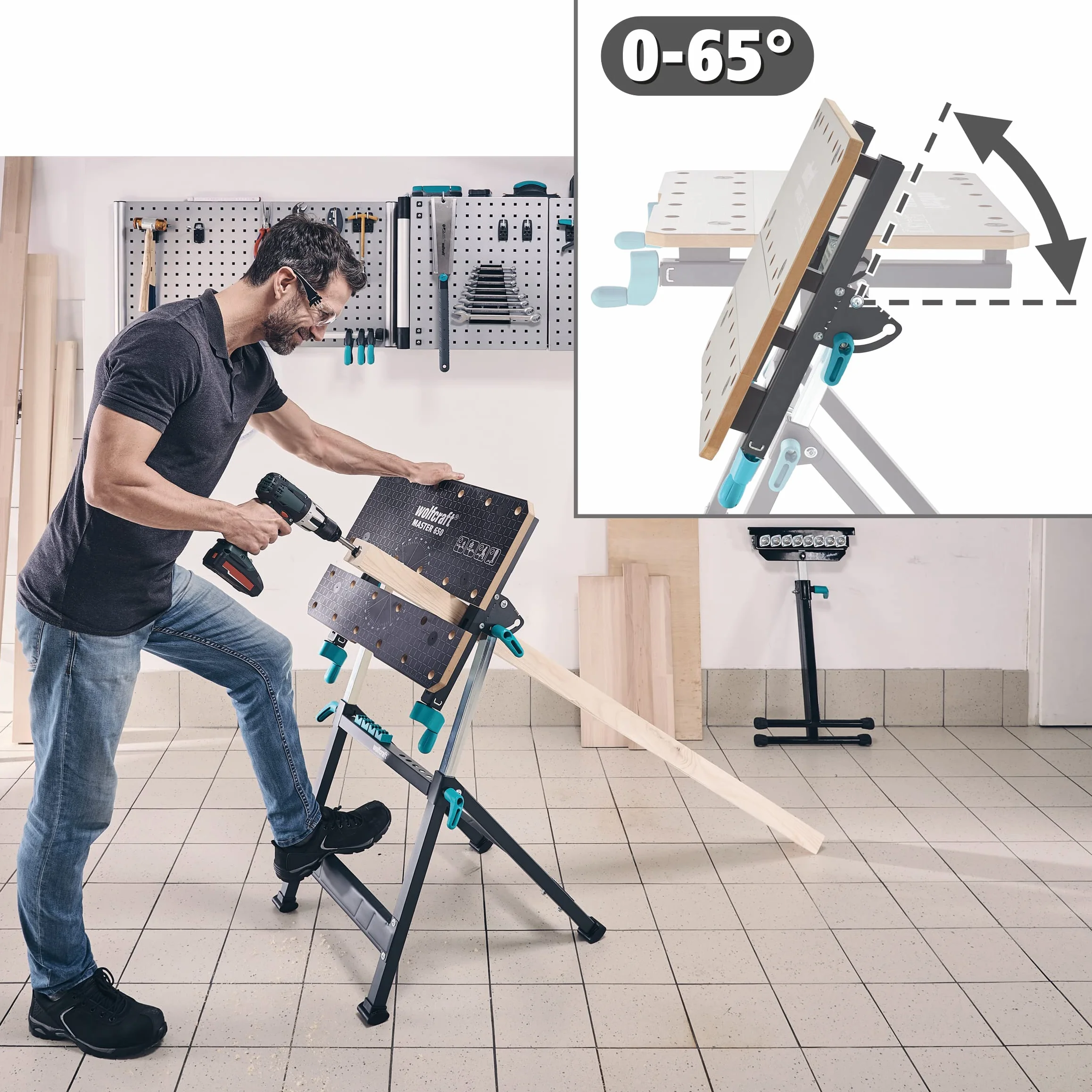 Wolfcraft Master 650 Ergo Stół Zaciskowo-Roboczy, Antracytowy/Szary, 650 x 720 x 950 mm