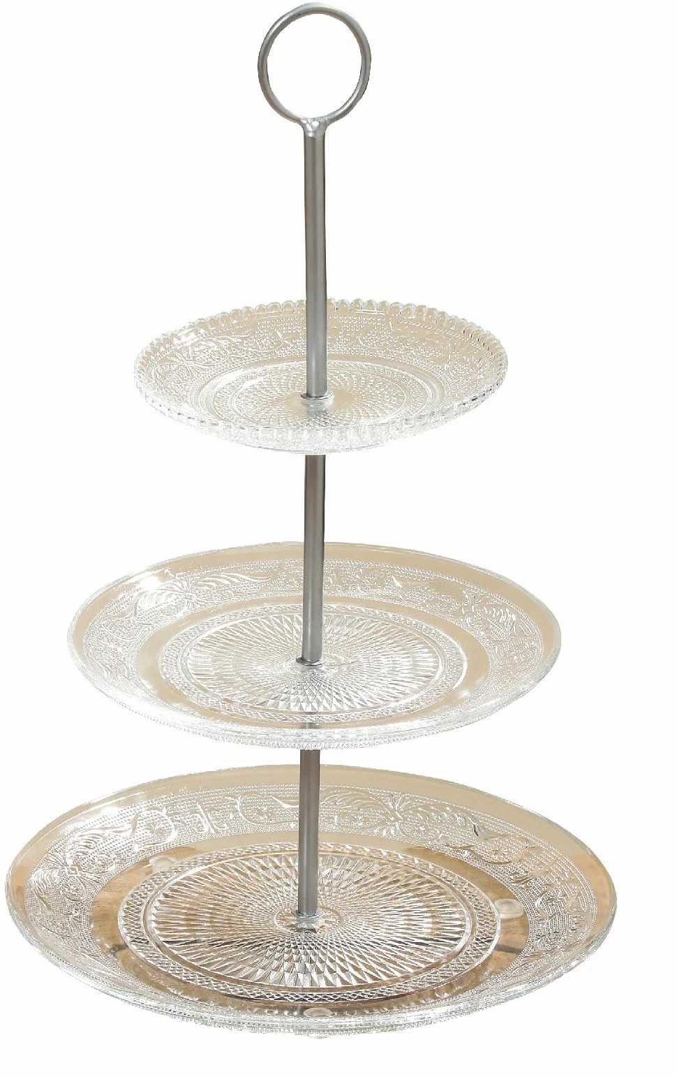 Etażerka relief 3 szt. wys. 35 cm szkło przezroczyste