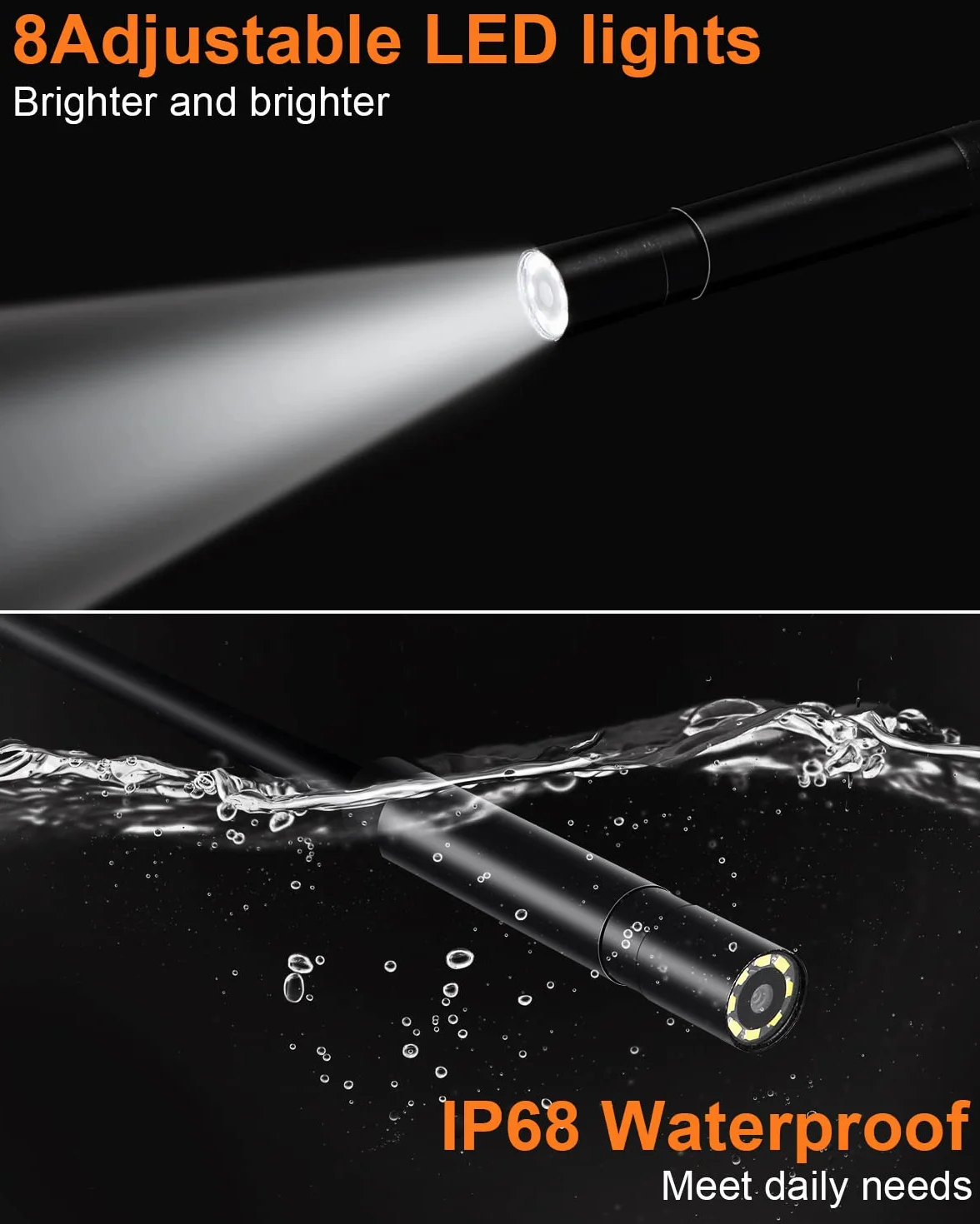 Przemysłowa kamera endoskopowa 1080p HD IP68 8mm 5m półsztywny kabel akumulator 2600mAh