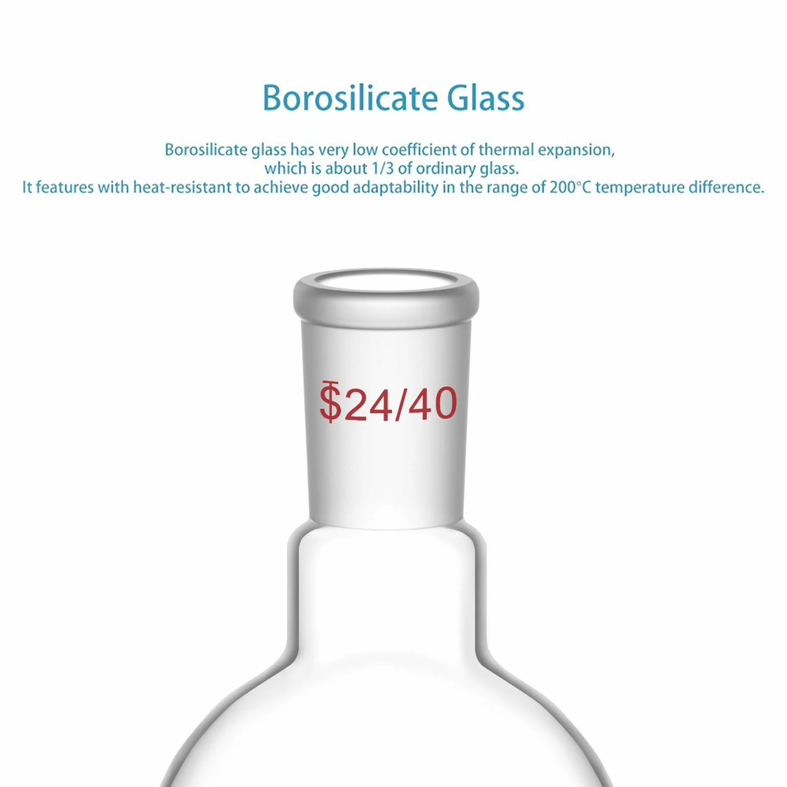 StonyLab 250ml Glas Einhals Flachboden Kochflasche mit 24/40 Standard Taper