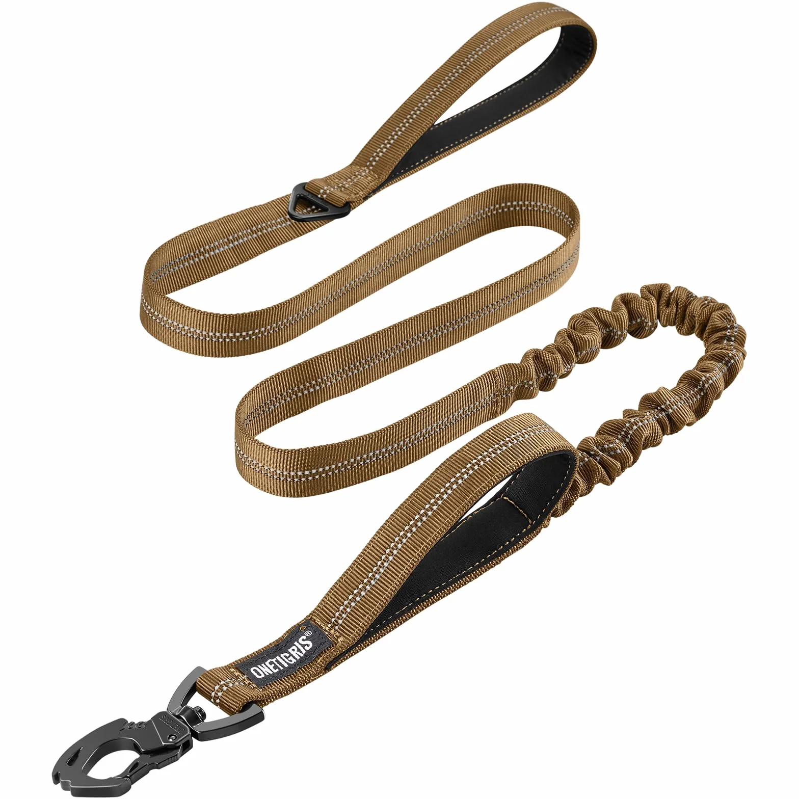 OneTigris Smycz dla Psa 152-188 cm, Bungee Jumping Design z Metalowym Klipsem i 2 Miękkimi Wyściółkami, Odblaskowa Nylonowa, dla Średnich i Dużych Psów, Brązowa