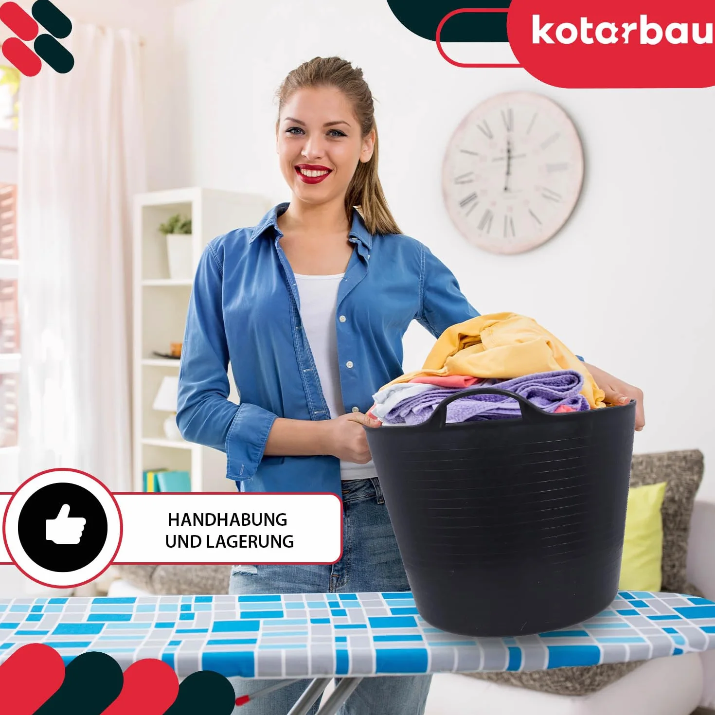 KOTARBAU® Elastyczny gumowy koryto 42 l, czarne, z uchwytami do noszenia, uniwersalny kosz ogrodowy