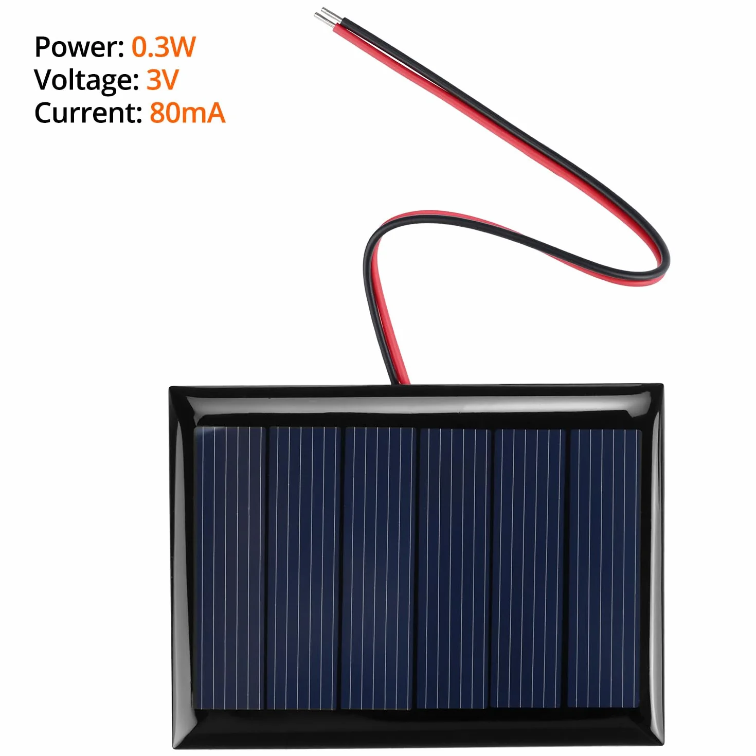 QWORK Zestaw 6 paneli słonecznych Micro Mini 3 V 0,3 W 80 mA z kablem 15 cm, 65 x 48 mm - kompaktowy i wydajny do projektów DIY i elektroniki