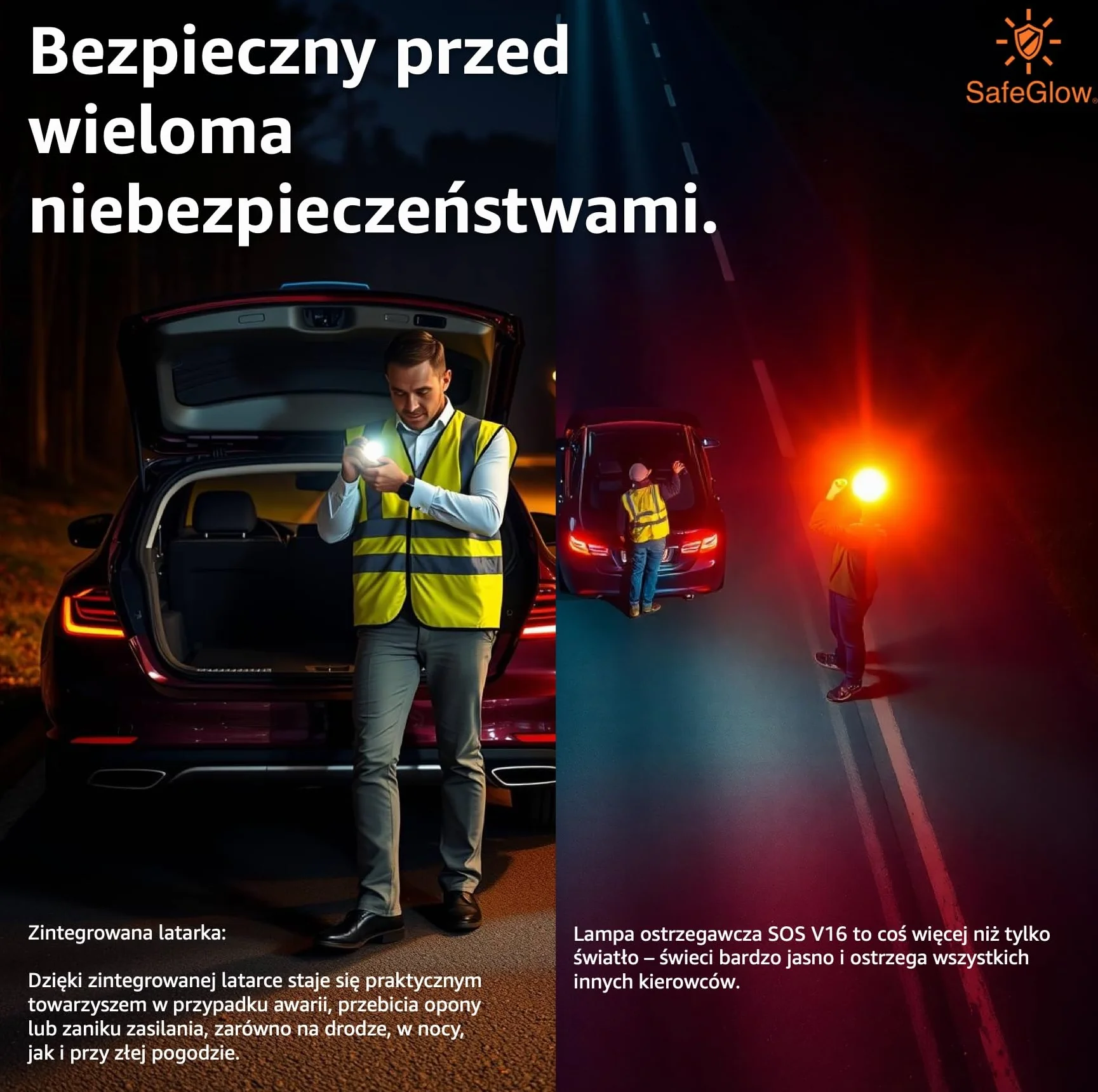 Lampa ostrzegawcza V16 2026 z homologacją IDIADA nr PC21020060 – Trójkąt ostrzegawczy – Trójkąt awaryjny – Aprobata UE – Do samochodów i motocykli